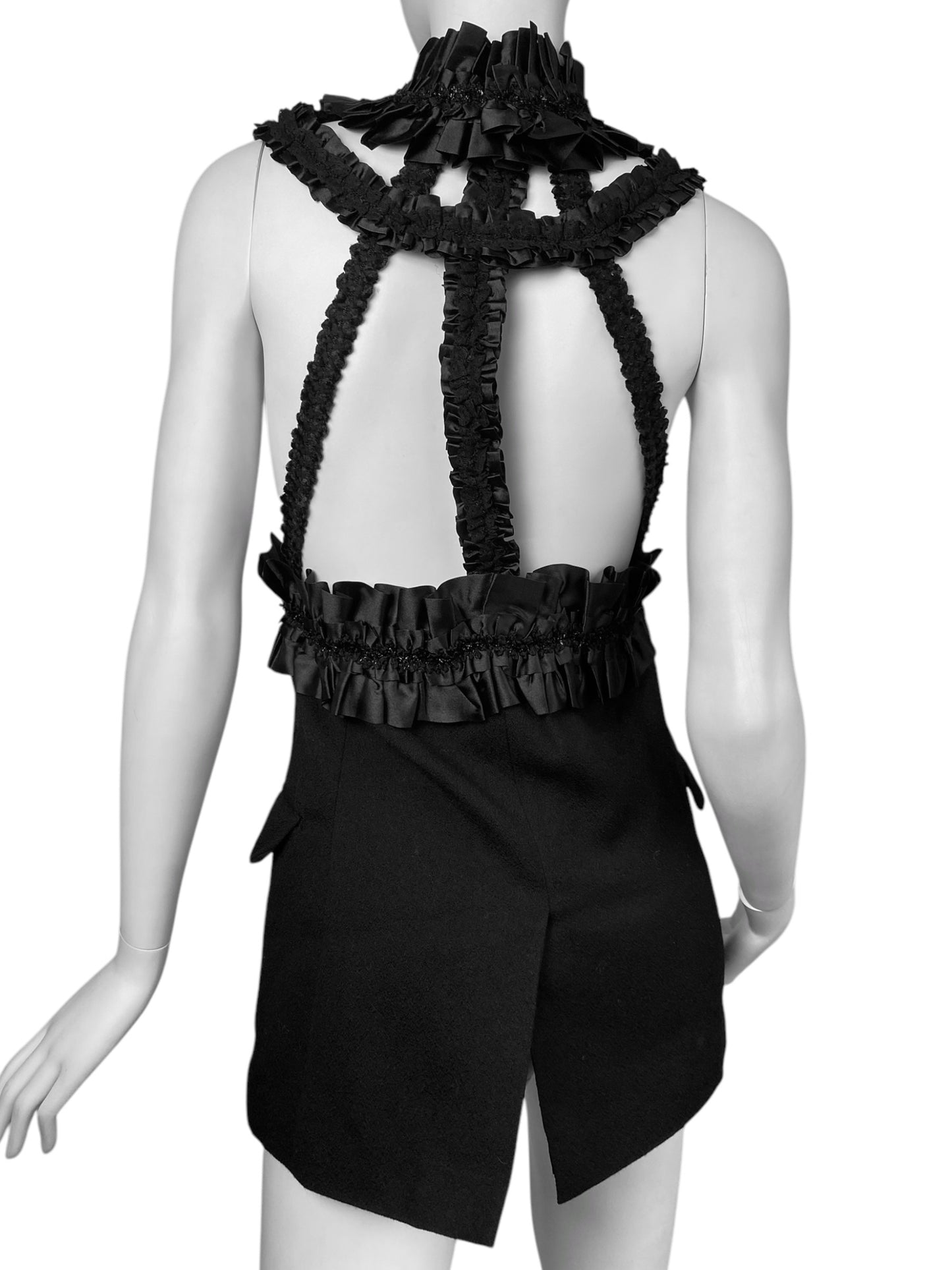 COMME DES GARÇONS FW2008 BLACK RUFFLES HARNESS MINI DRESS