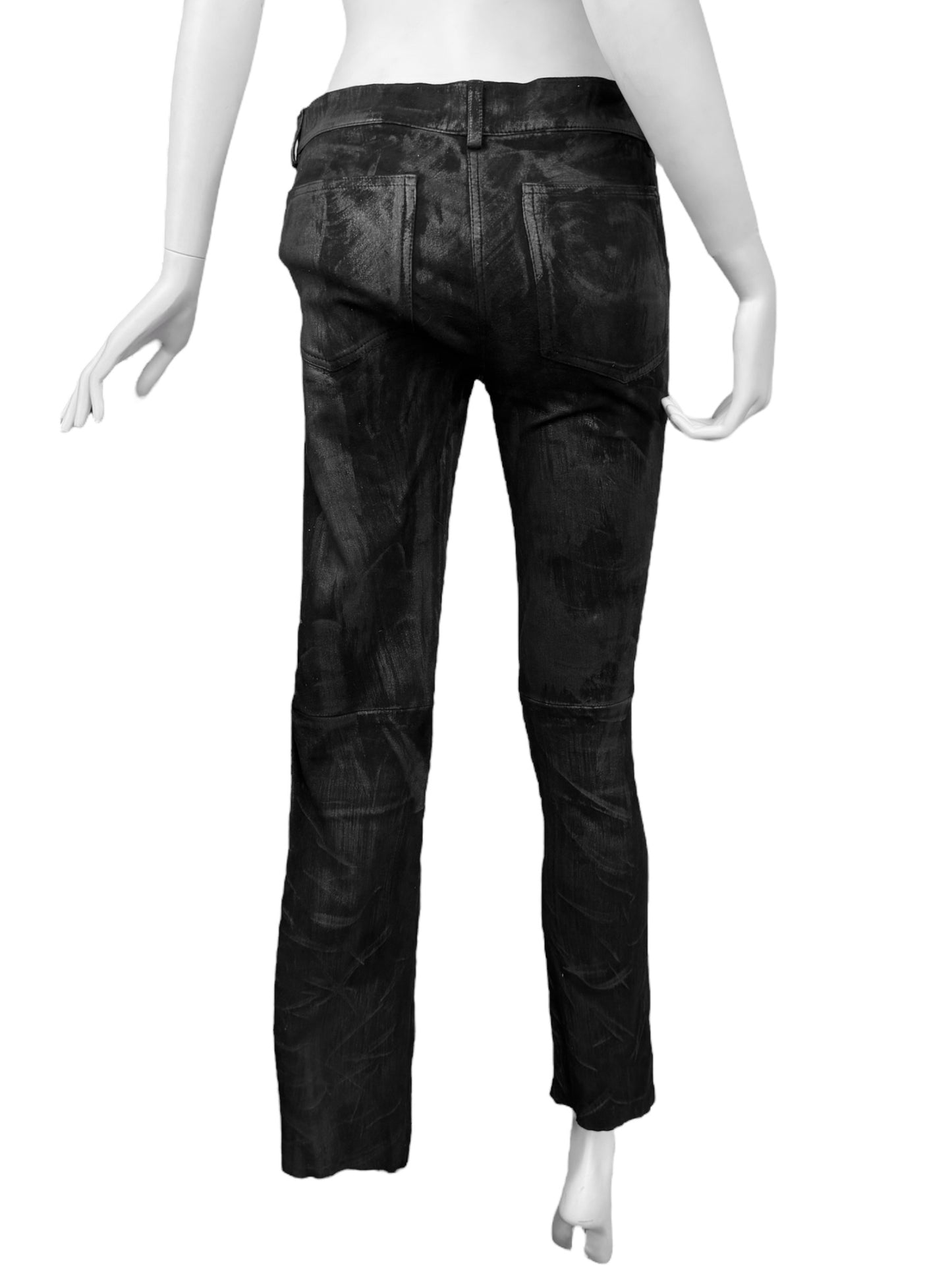 JITROIS 2010s BLACK LEATHER DISTRESS PAINTED SKINNY PANTS