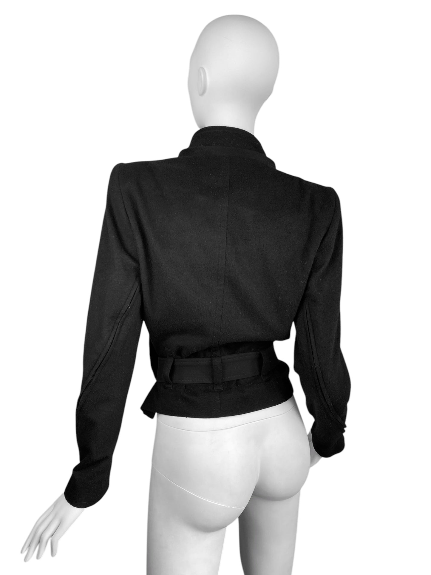 ANN DEMEULEMEESTER FW2012 BLACK WOOL HIGH STRUCTURED COLLAR JACKET