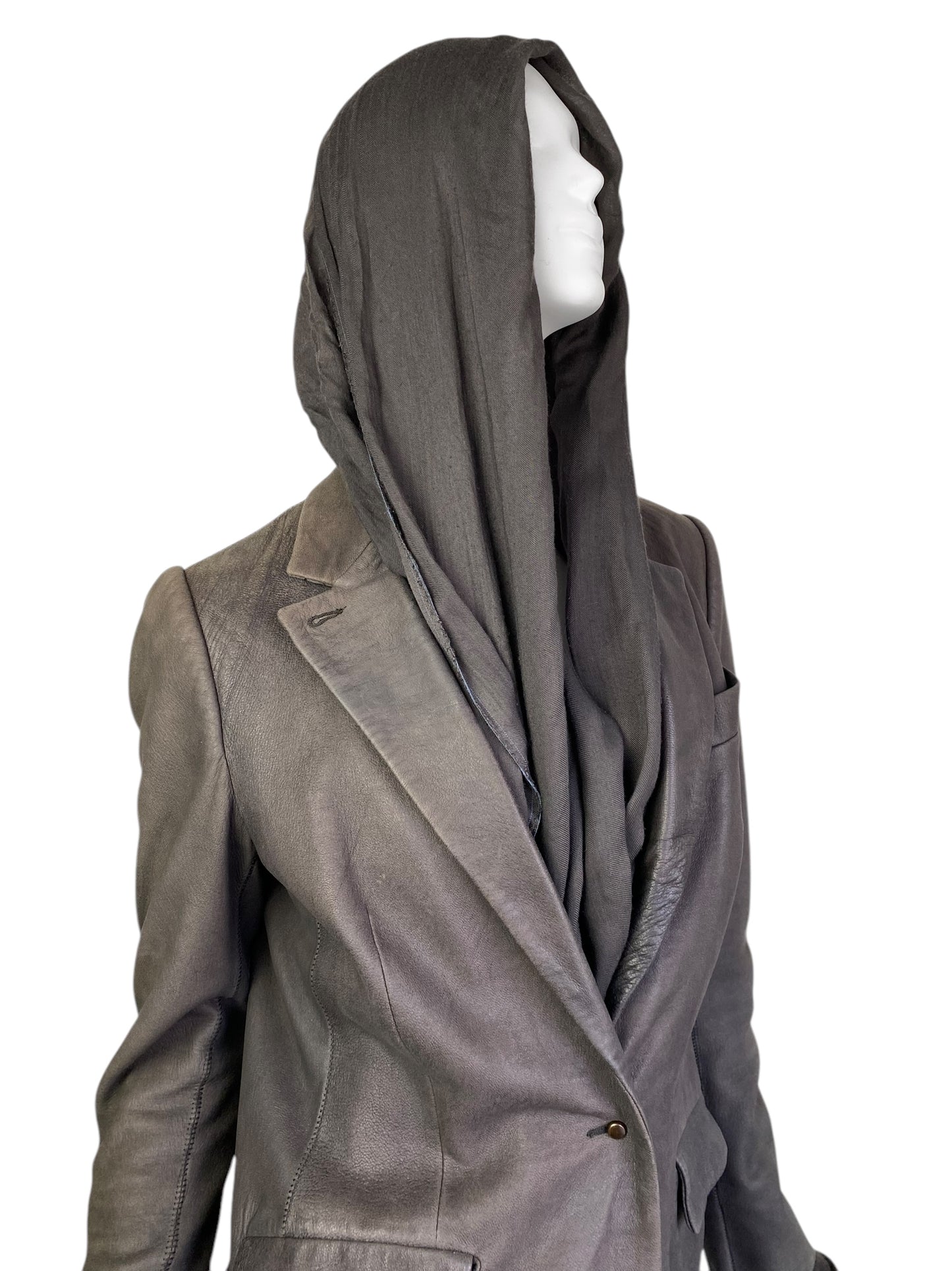 ISAAC SELLAM 2010s BROWN LEATHER SCARF COAT