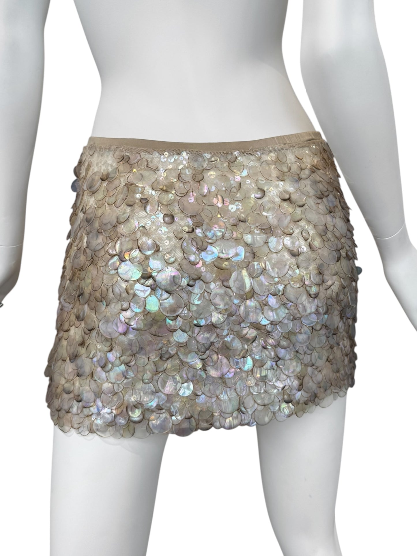 PLEIN SUD SS2004 MOTHER PEARL SEQUINS MINI SKIRT