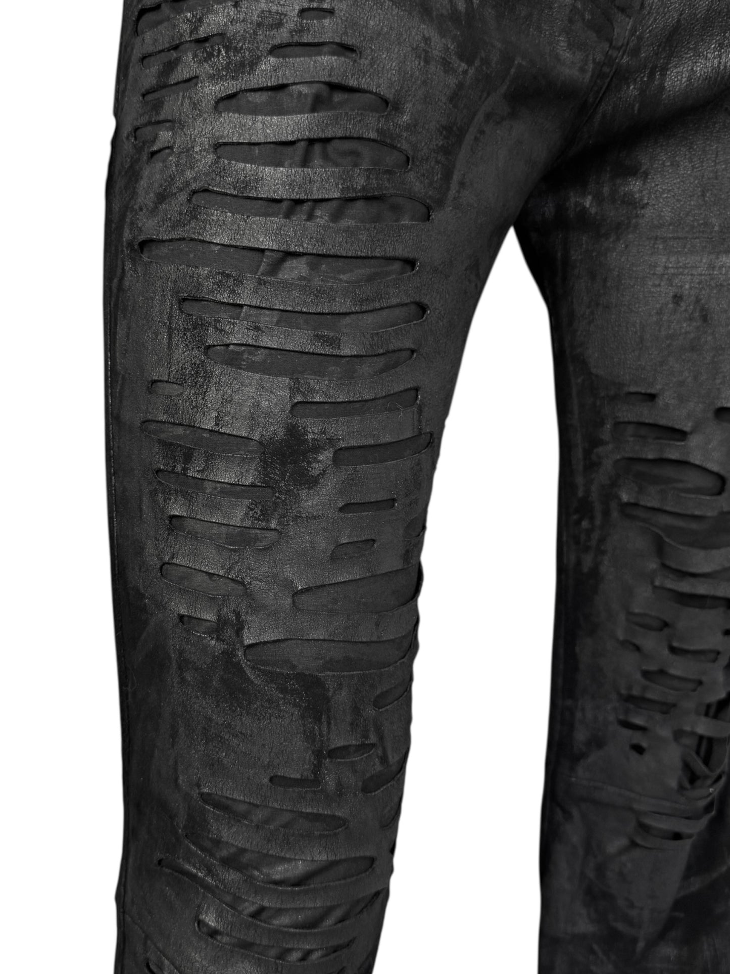 JITROIS 2010s BLACK LEATHER DISTRESS PAINTED SKINNY PANTS