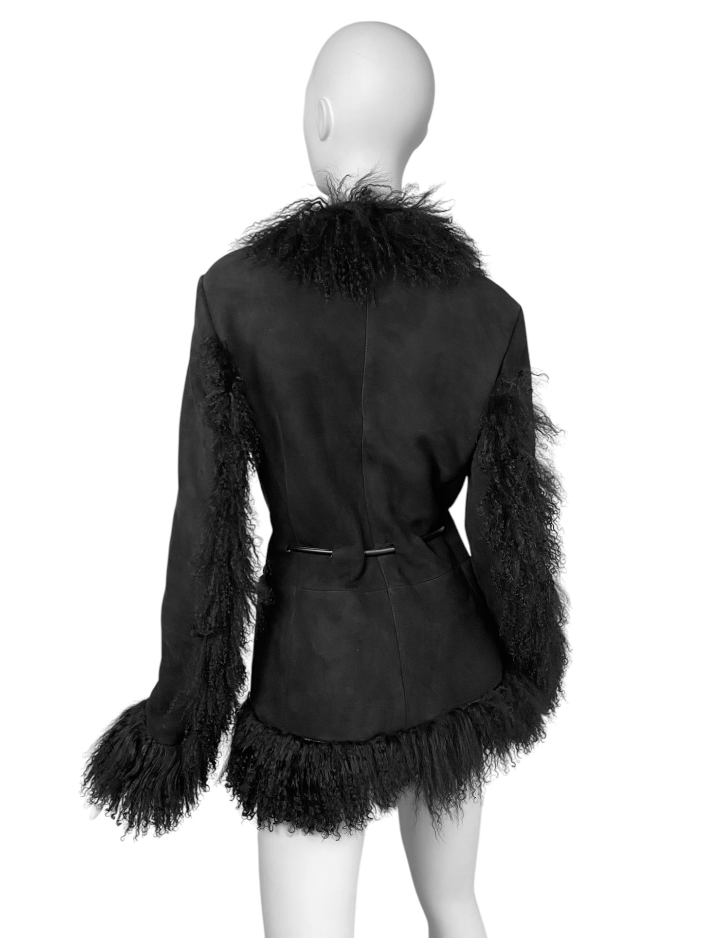 GUCCI FW1999 BY TOM FORD BLACK LEATHER & MONGOLIAN LAMB FUR TRIM JACKET