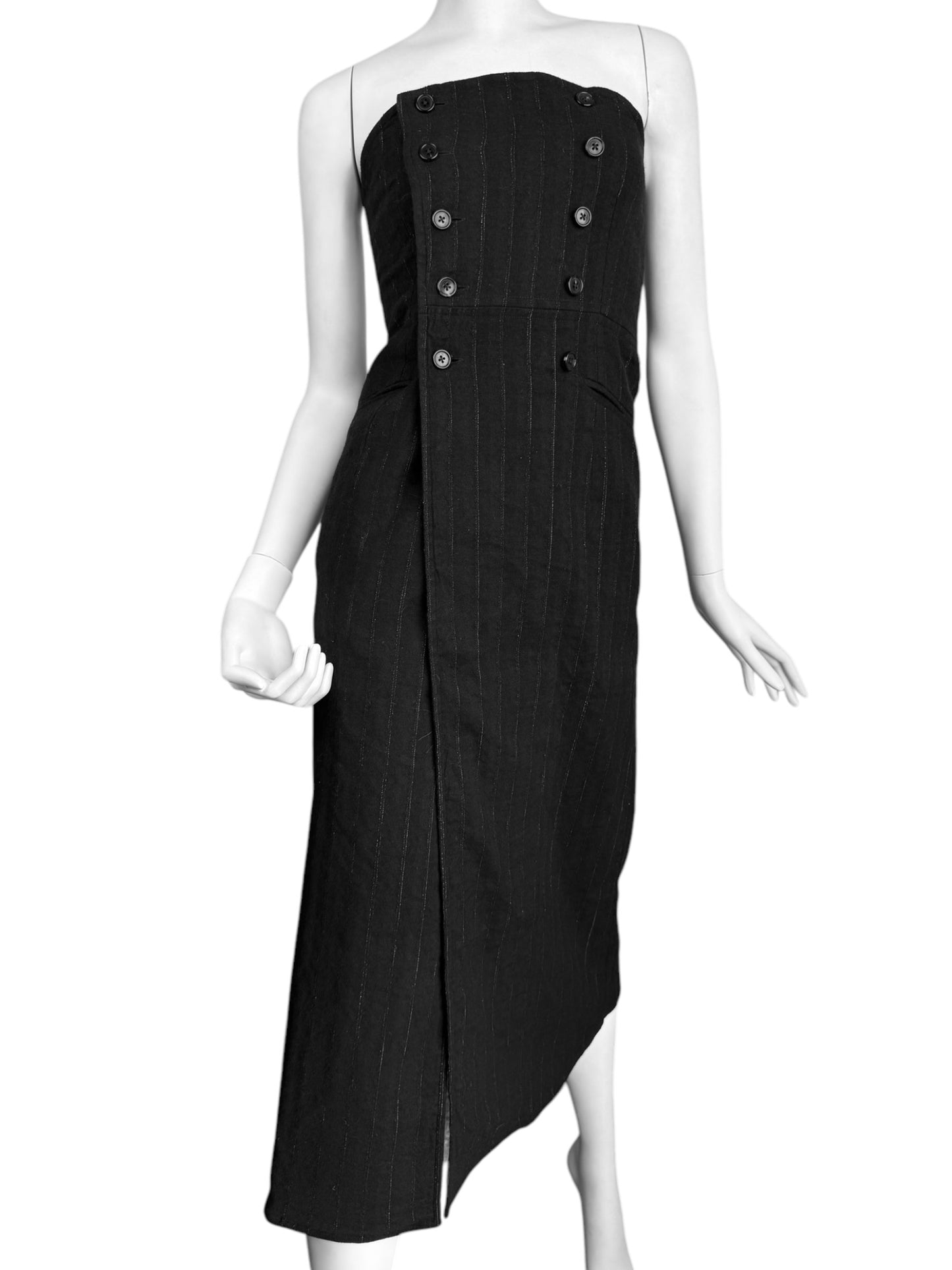 ANN DEMEULEMEESTER FW2018 BY SÉBASTIEN MEUNIER PINSTRIPED DOUBLE BREASTED BUSTIER DRESS