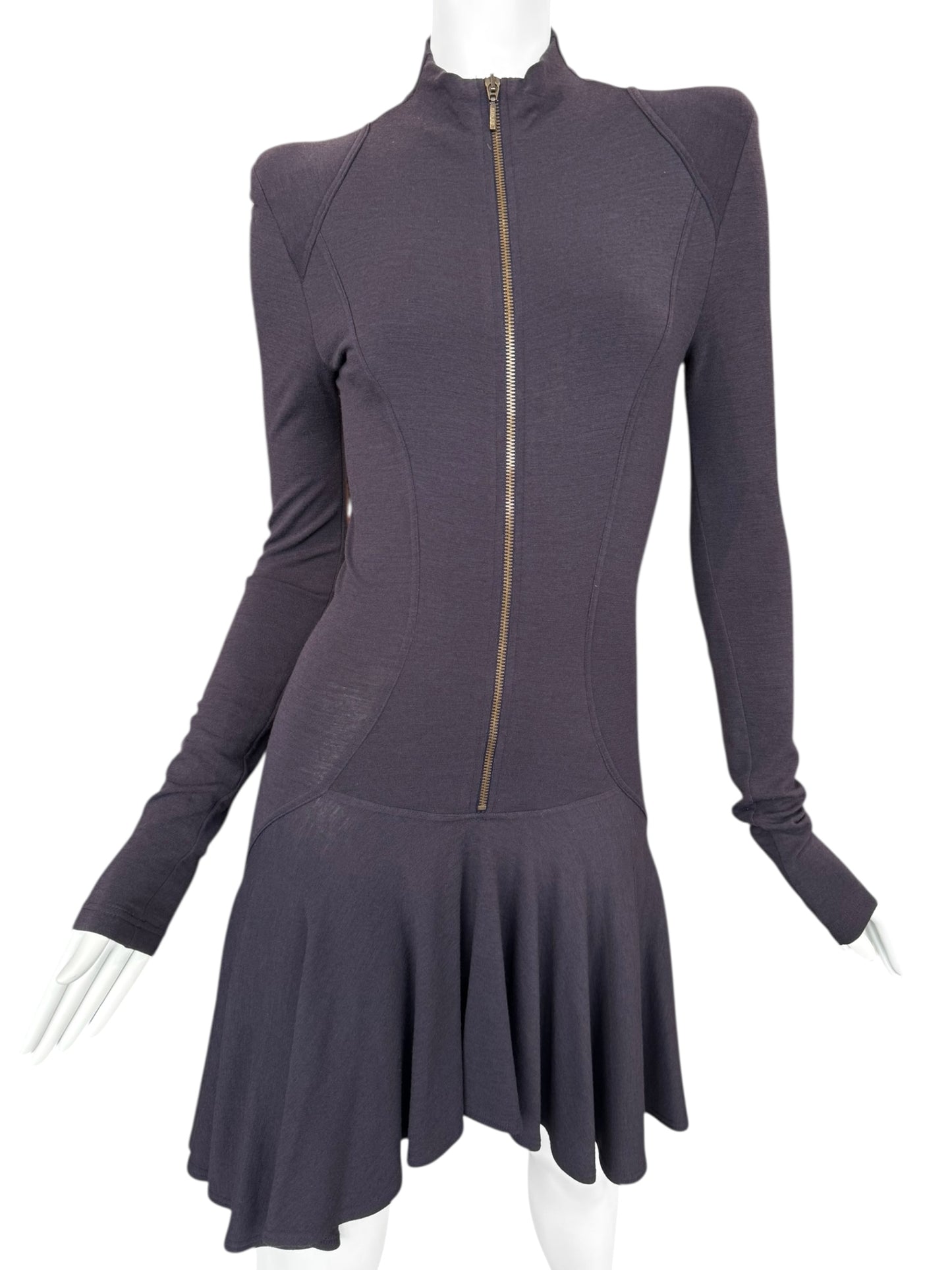 PLEIN SUD FW2004 PURPLE WOOL ZIP MINI DRESS