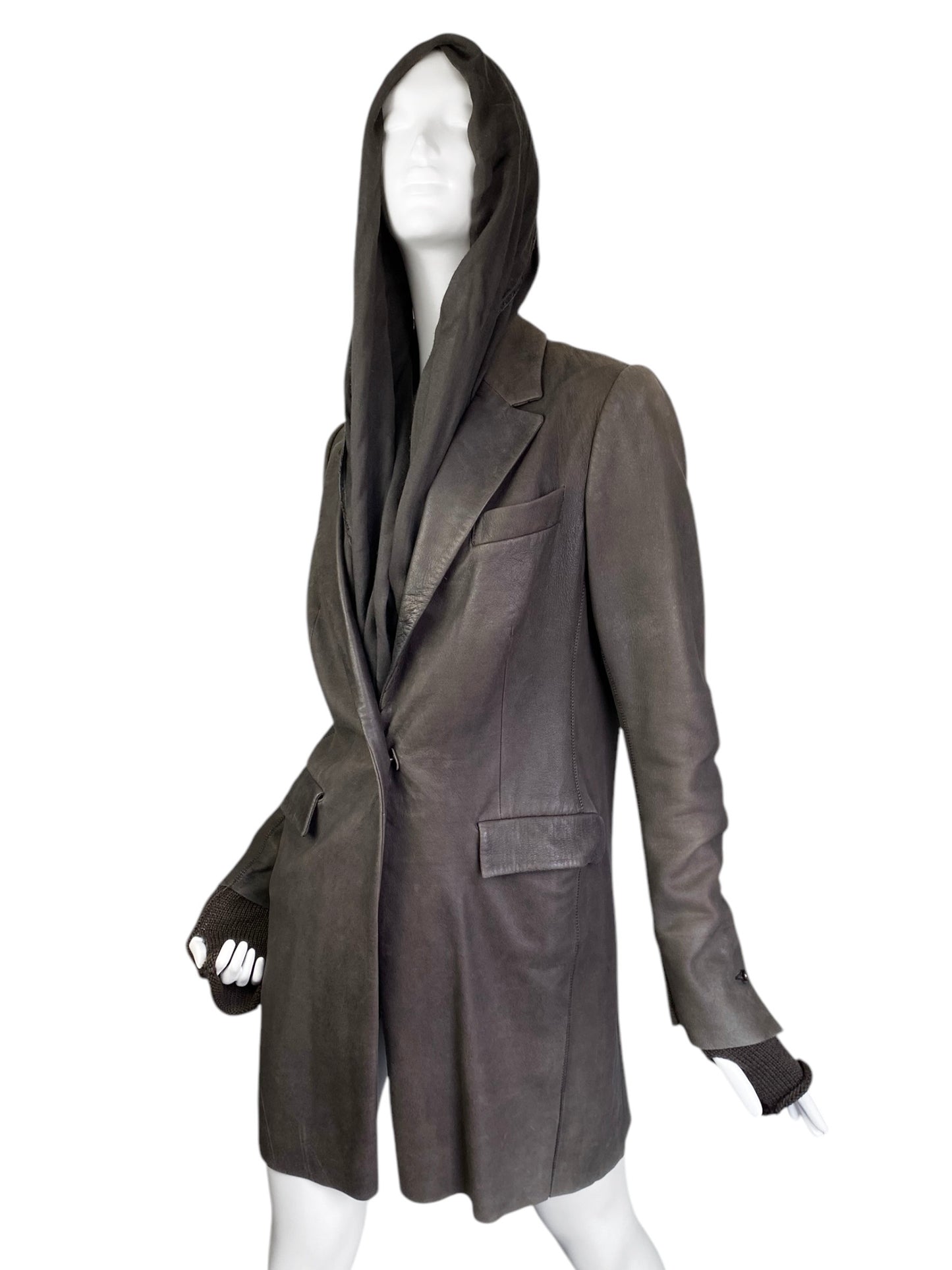 ISAAC SELLAM 2010s BROWN LEATHER SCARF COAT