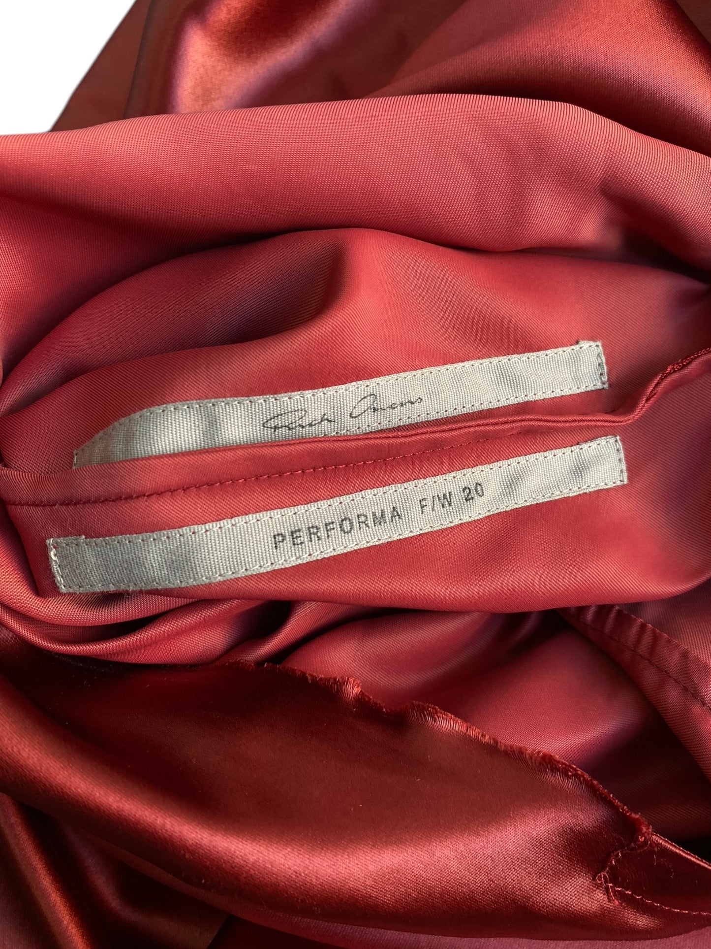 RICK OWENS FW2020 RED SATIN DRAPED GOWN