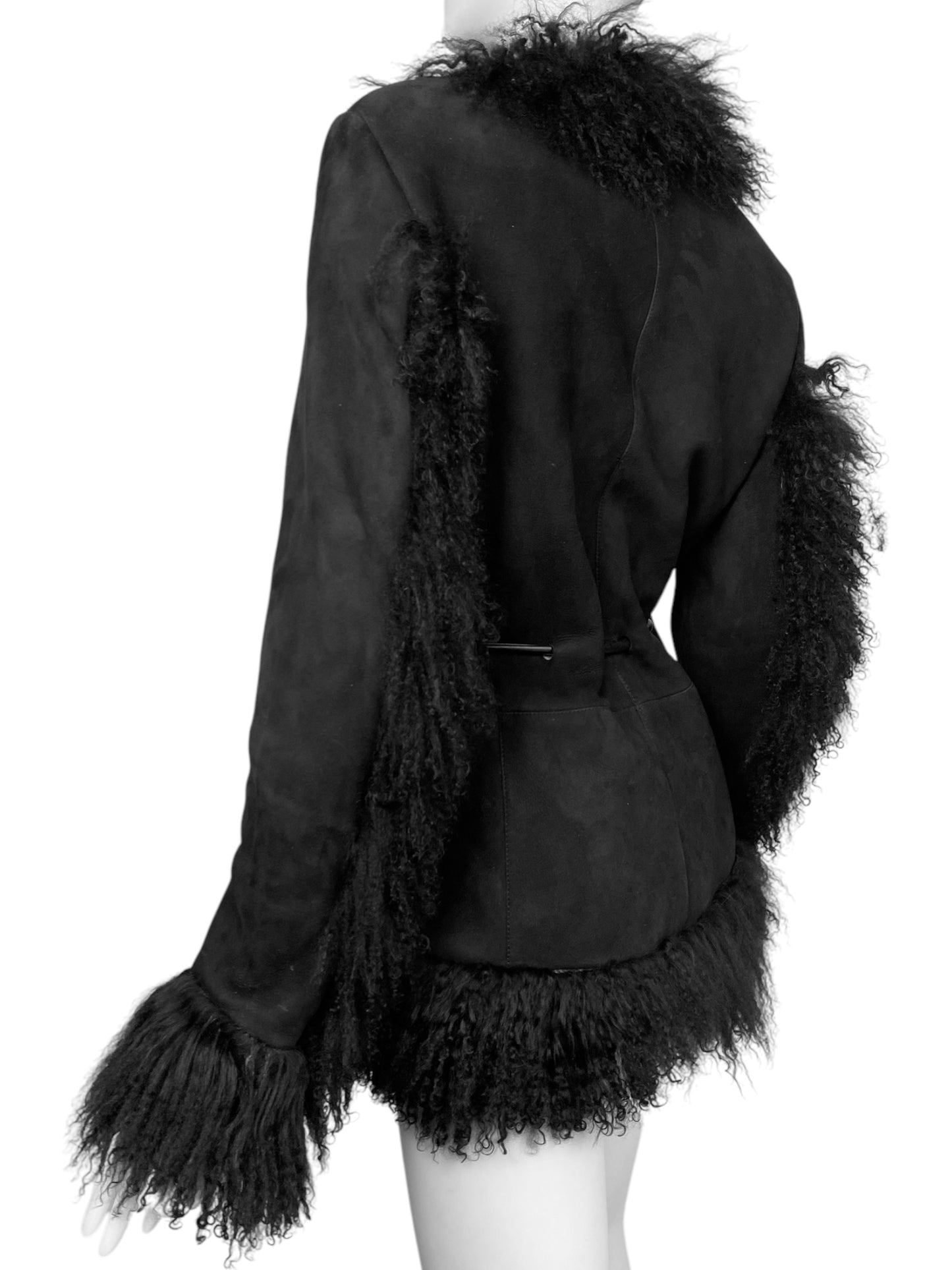 GUCCI FW1999 BY TOM FORD BLACK LEATHER & MONGOLIAN LAMB FUR TRIM JACKET