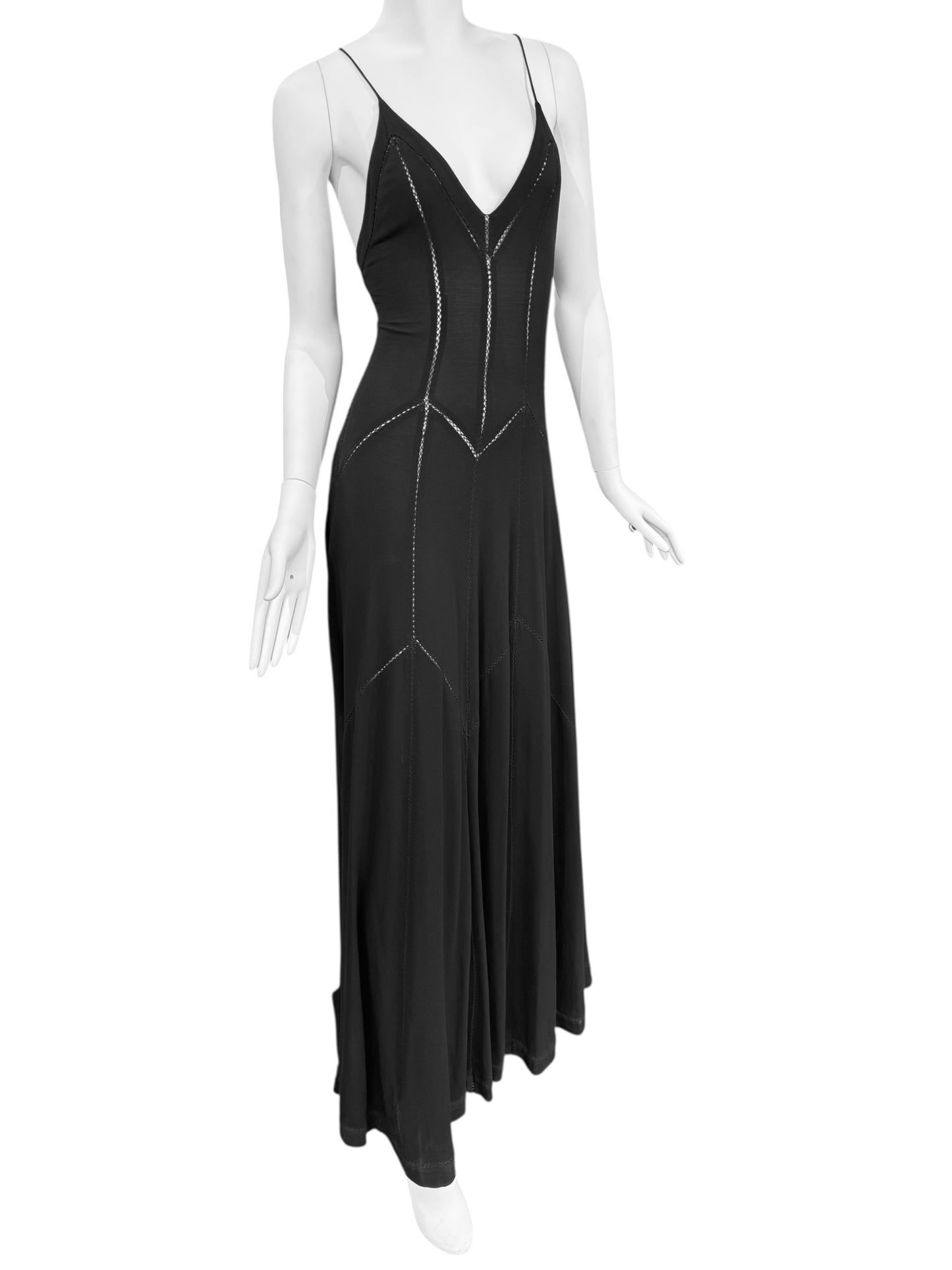 FAYÇAL AMOR SS1993 BLACK PICOT STITCHING MAXI DRESS