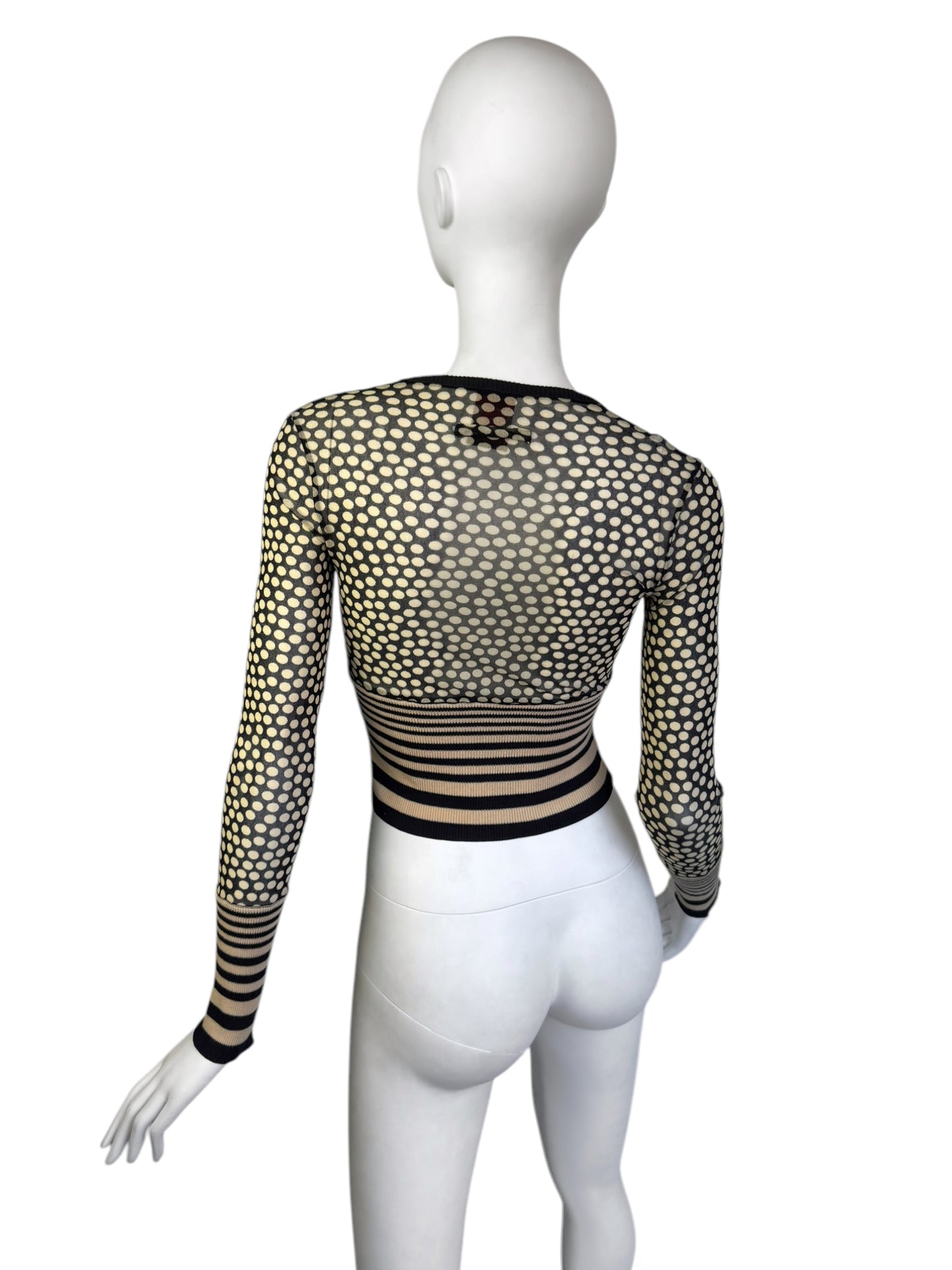 JEAN PAUL GAULTIER 2000s BEIGE & BLACK MESH POLKA DOT TOP