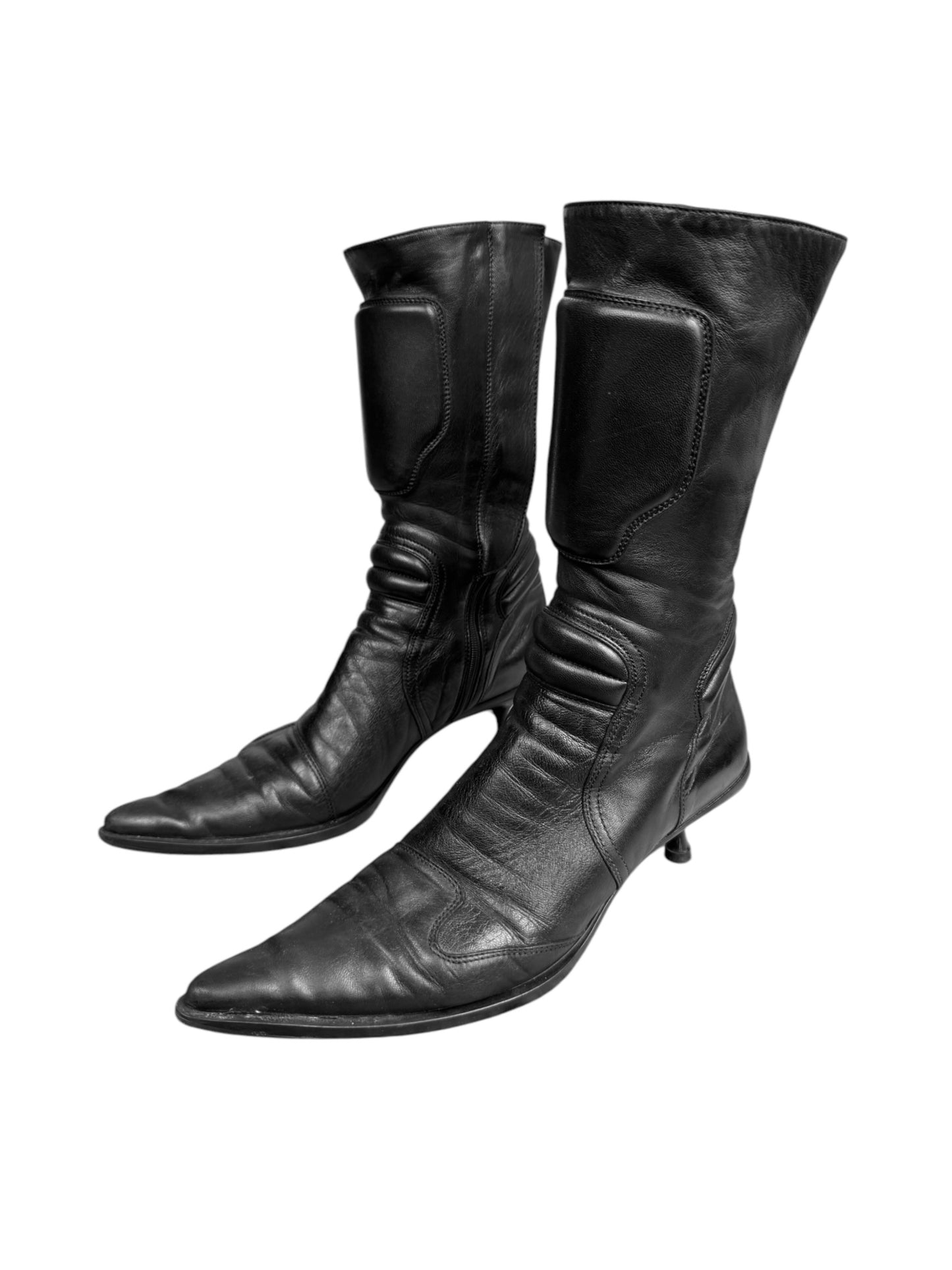 MIU MIU FW1999 BLACK LEATHER BIKER BOOTS