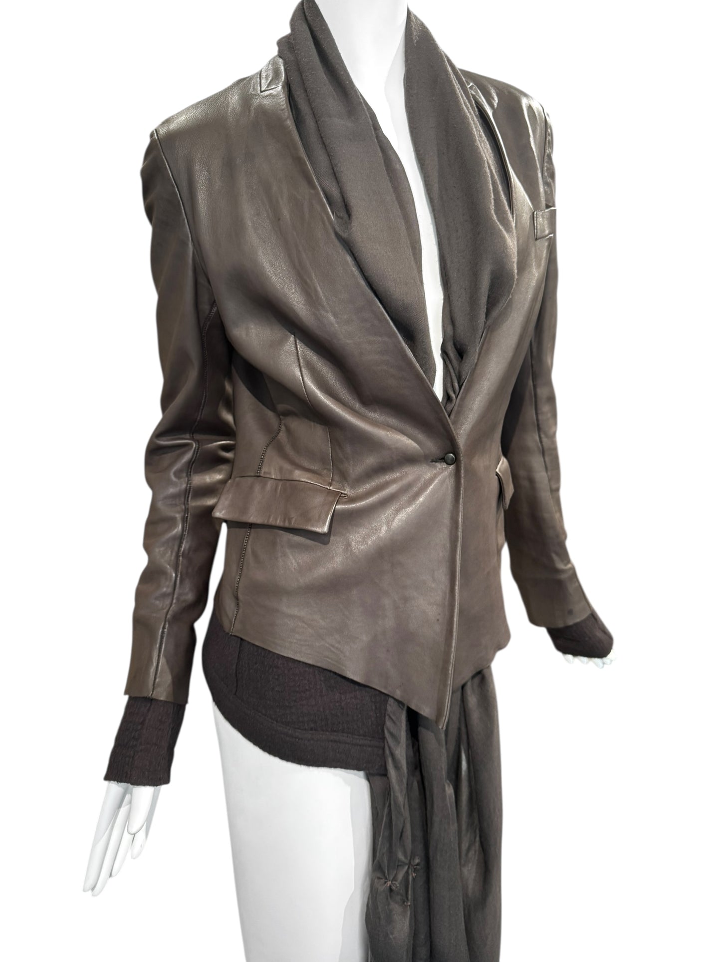 ISAAC SELLAM 2010s BROWN LEATHER SCARF JACKET