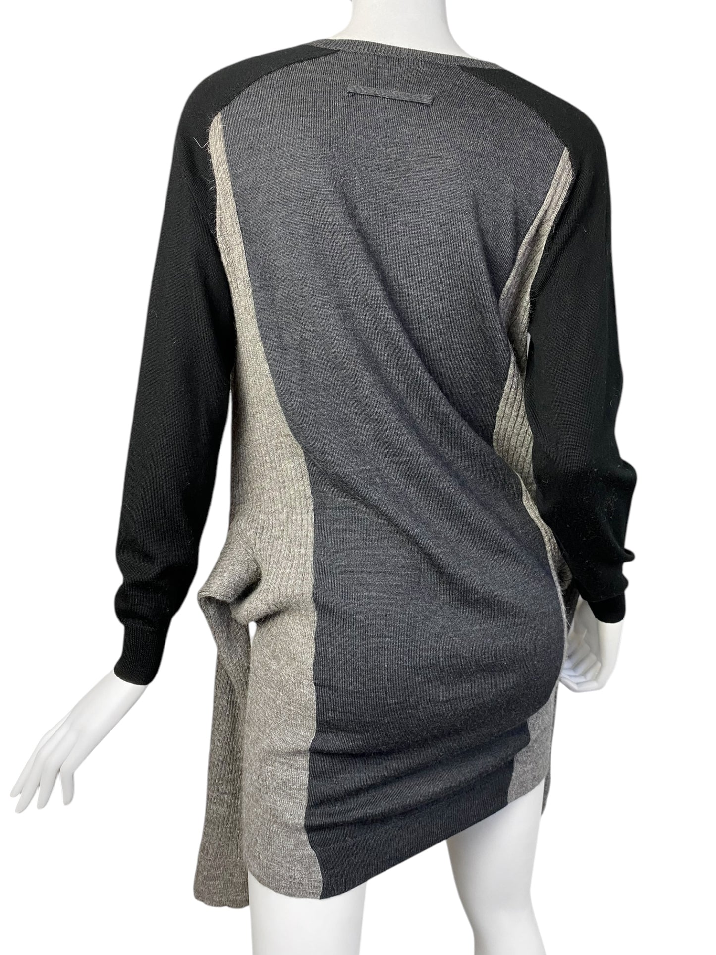 JEAN PAUL GAULTIER 2000s GREY & BLACK WOOL WRAP SLEEVES SWEATER MINI DRESS