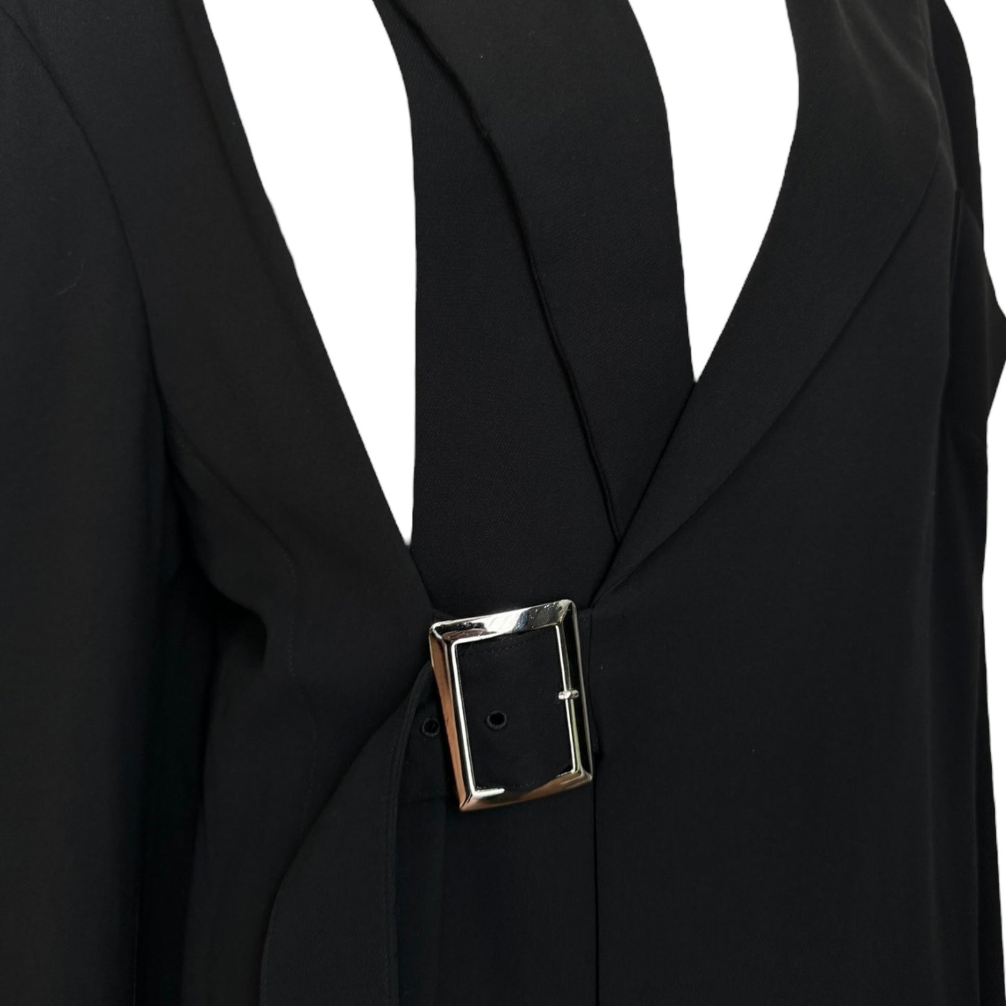 YOHJI YAMAMOTO FW2006 BLACK SILK CUT OUT BUCKLE BLAZER