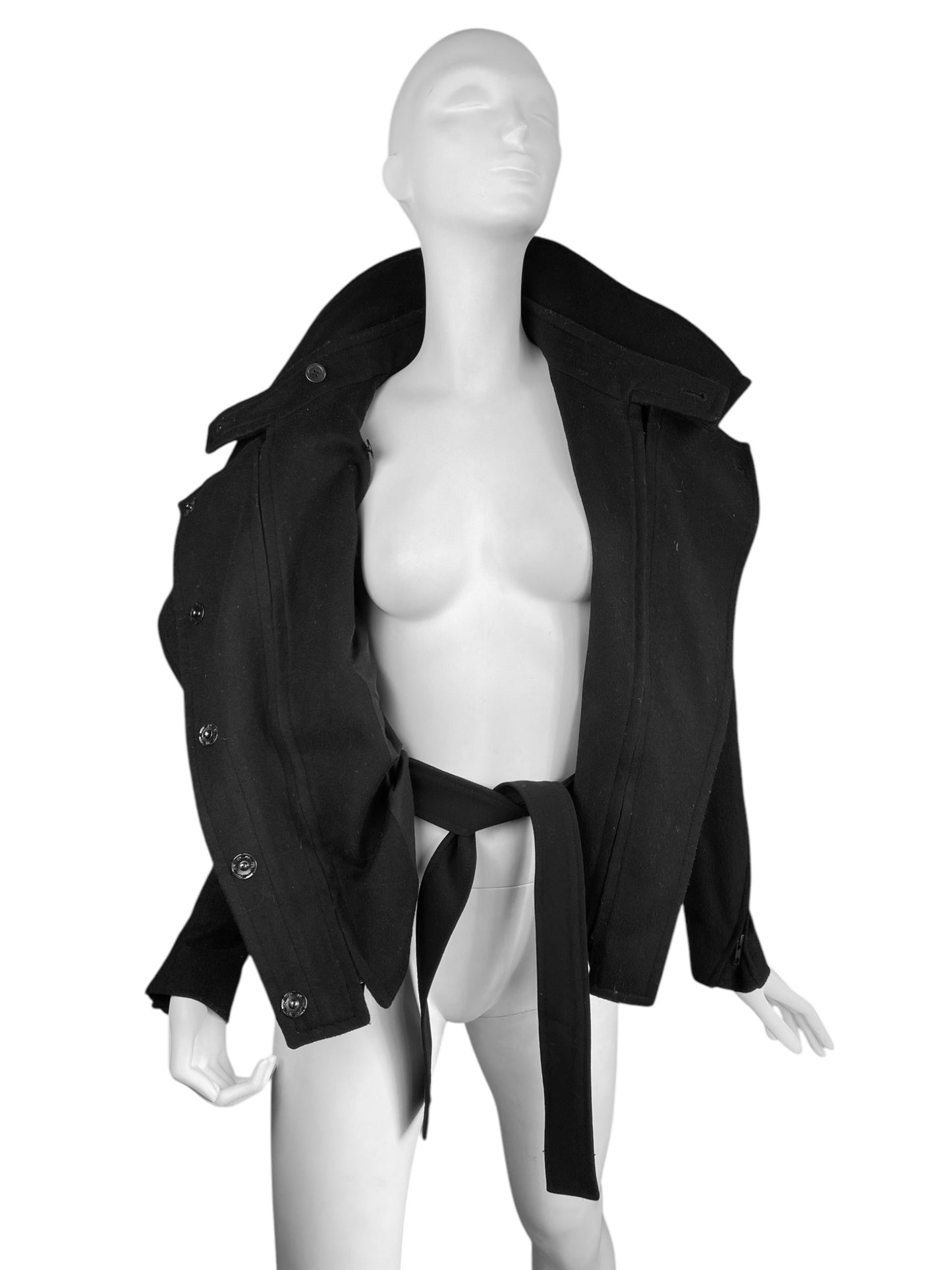 ANN DEMEULEMEESTER FW2012 BLACK WOOL HIGH STRUCTURED COLLAR JACKET