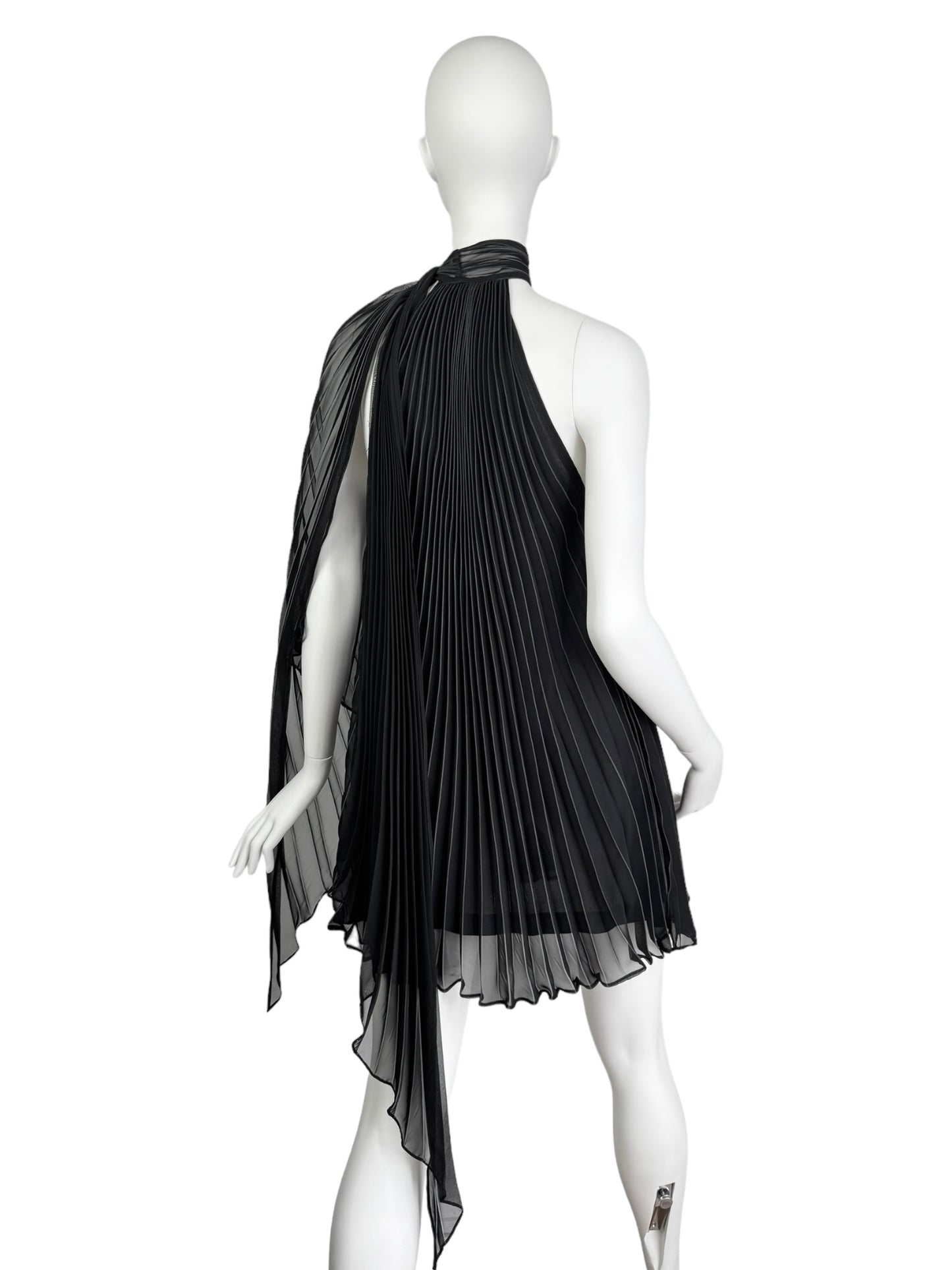 PLEIN SUD 2000s BLACK PLEATED MINI DRESS