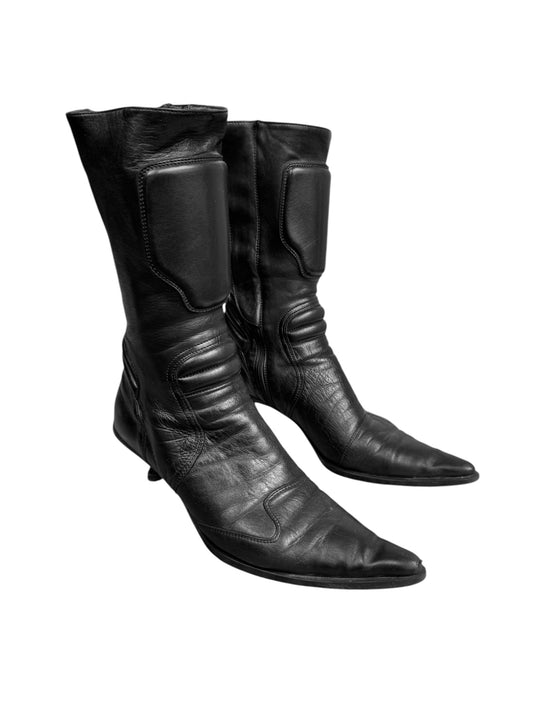 MIU MIU FW1999 BLACK LEATHER BIKER BOOTS