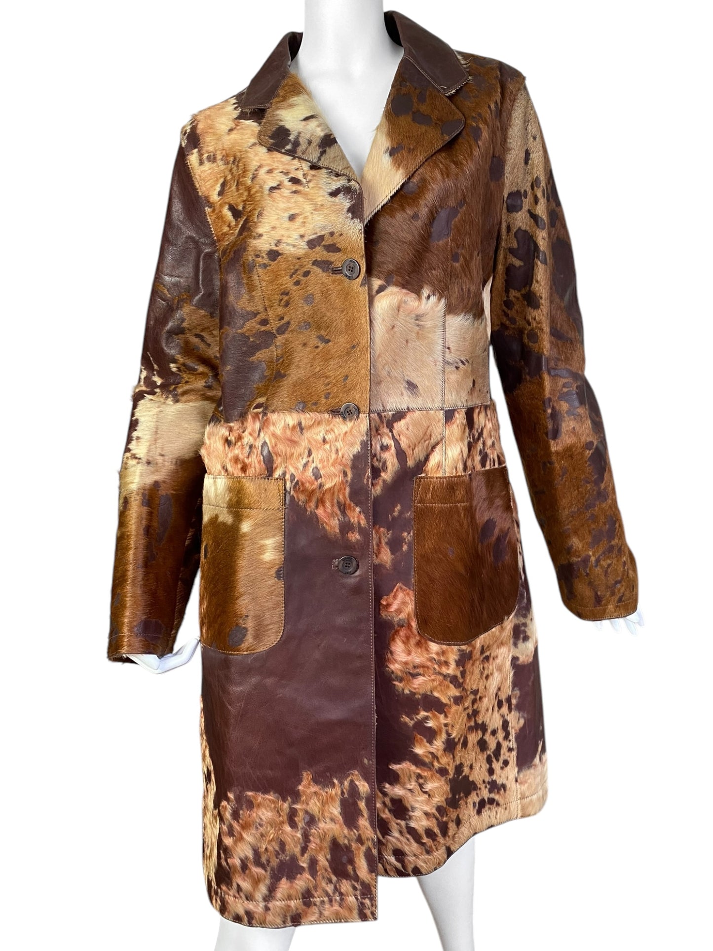 JUST CAVALLI FW2004 BROWN COWHIDE LEATHER COAT