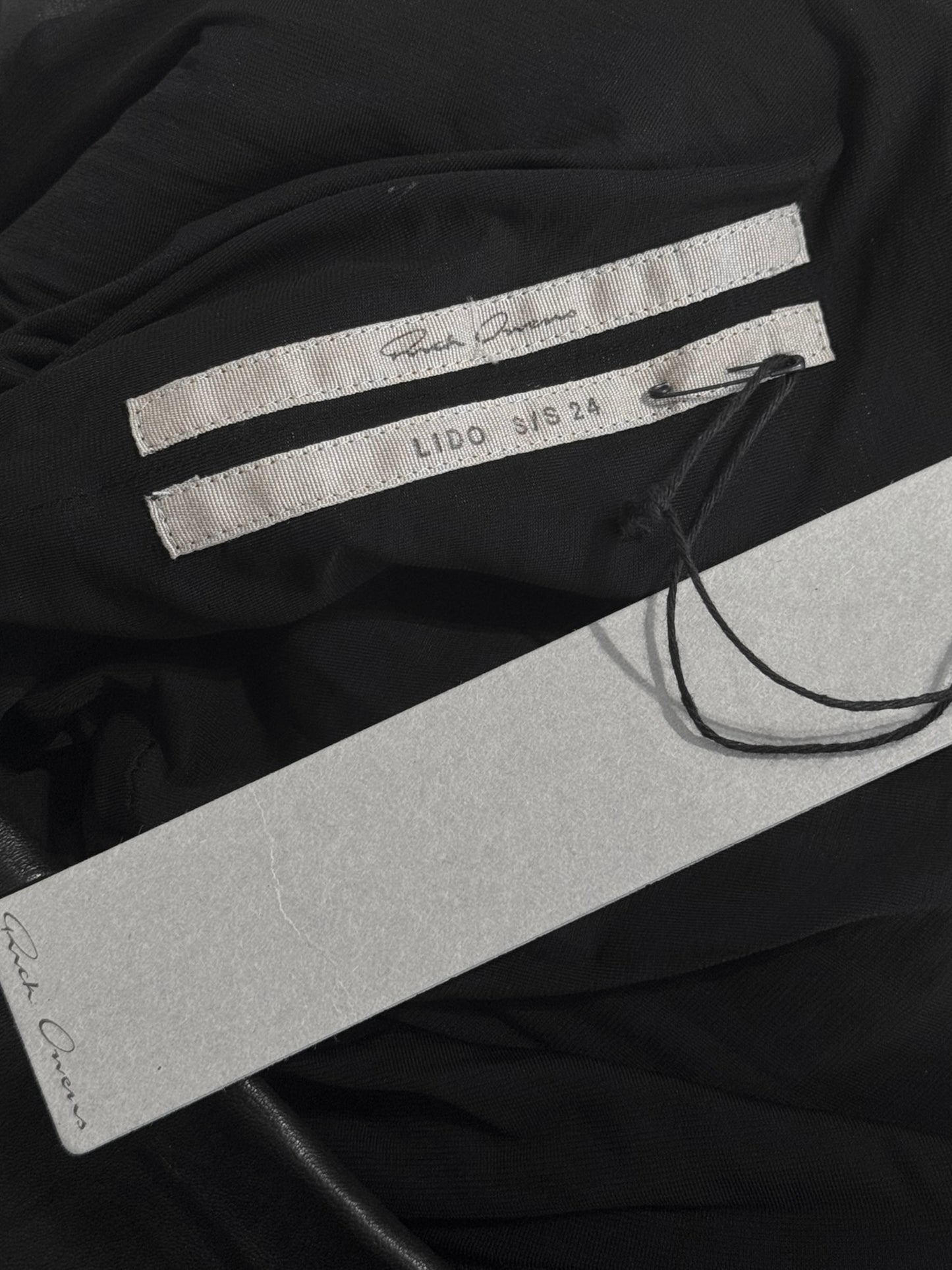 RICK OWENS SS2024 «LIDO» BLACK LEATHER DRAPED TANK TOP