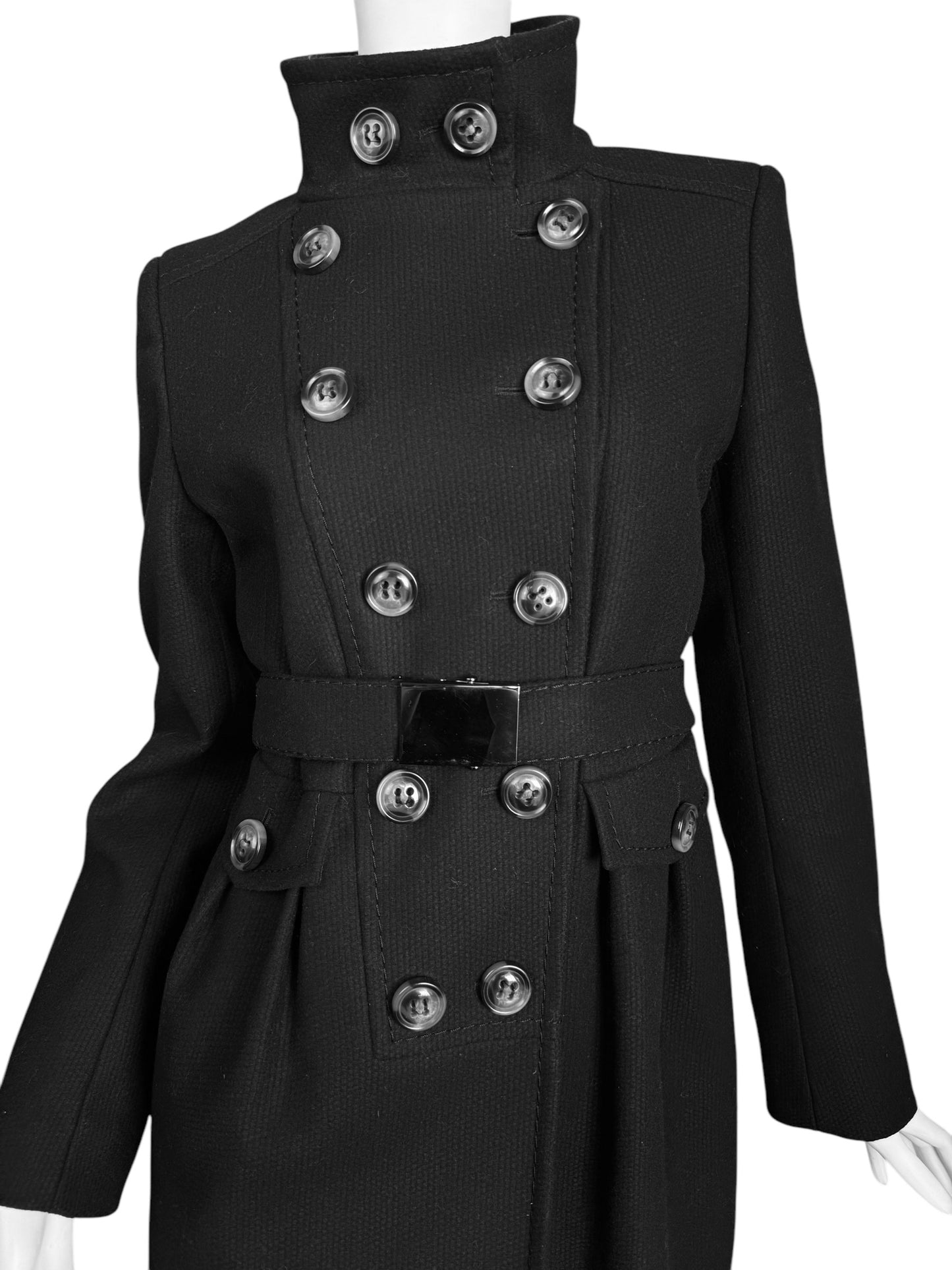 SPORTMAX 2010s BLACK DOUBLE BREASTED OFFICER COAT