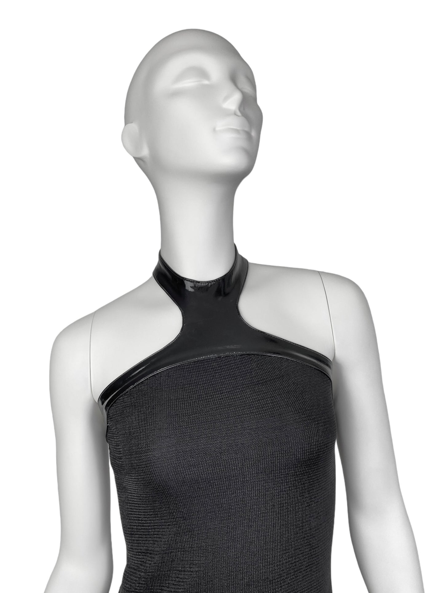 PLEIN SUD SS2004 BLACK METALLIC HALTERNECK MINI DRESS
