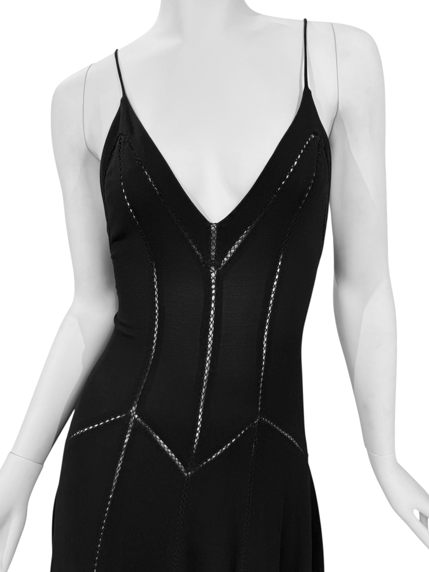 FAYÇAL AMOR SS1993 BLACK PICOT STITCHING MAXI DRESS