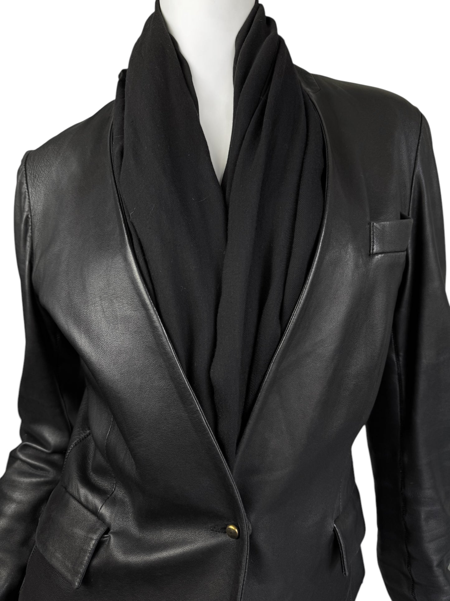 ISAAC SELLAM 2010s BLACK LEATHER SCARF JACKET