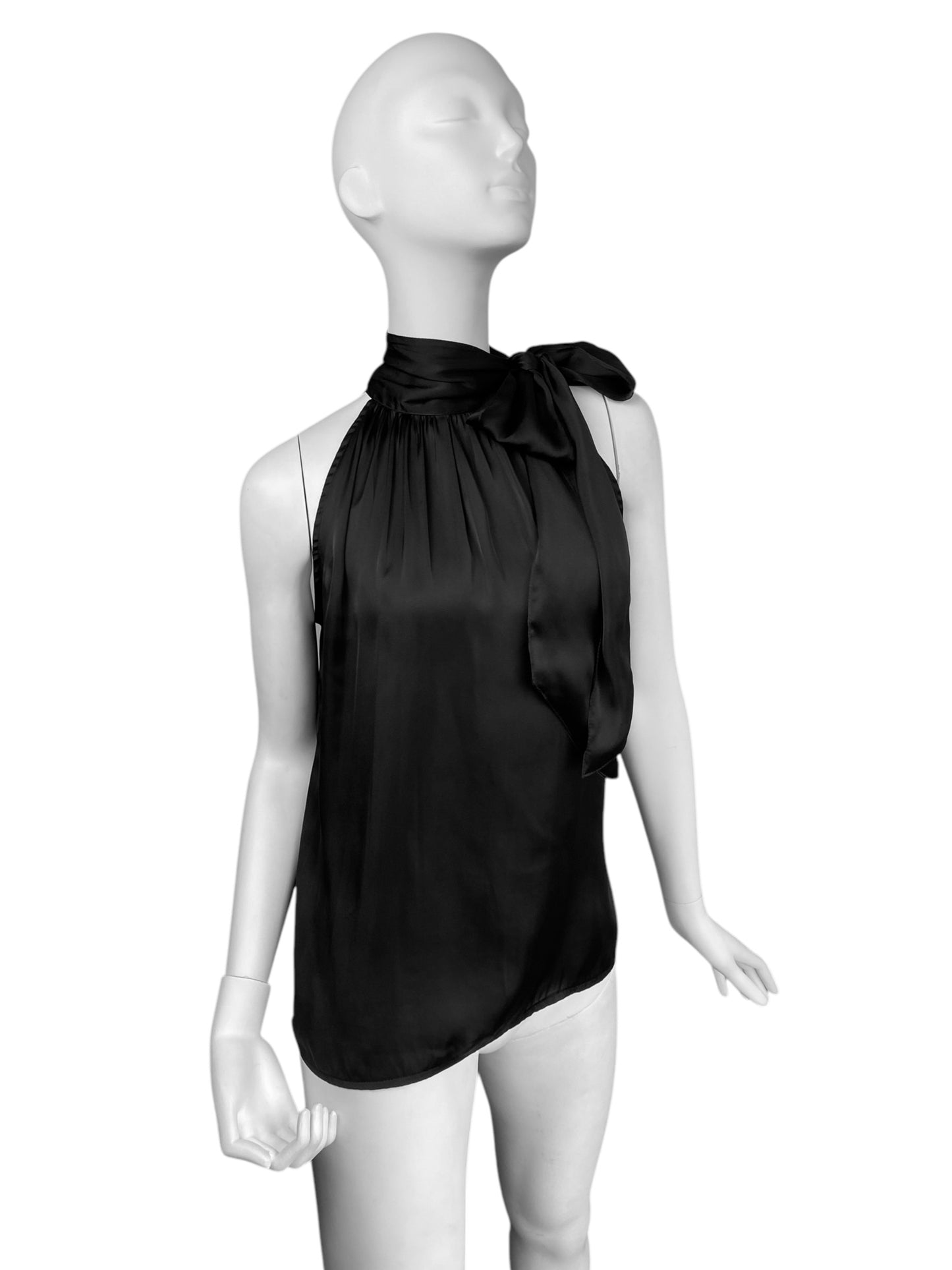 ALEXANDER MCQUEEN 1995-1996 BLACK SATIN PUSSY BOW COLLAR TANK TOP
