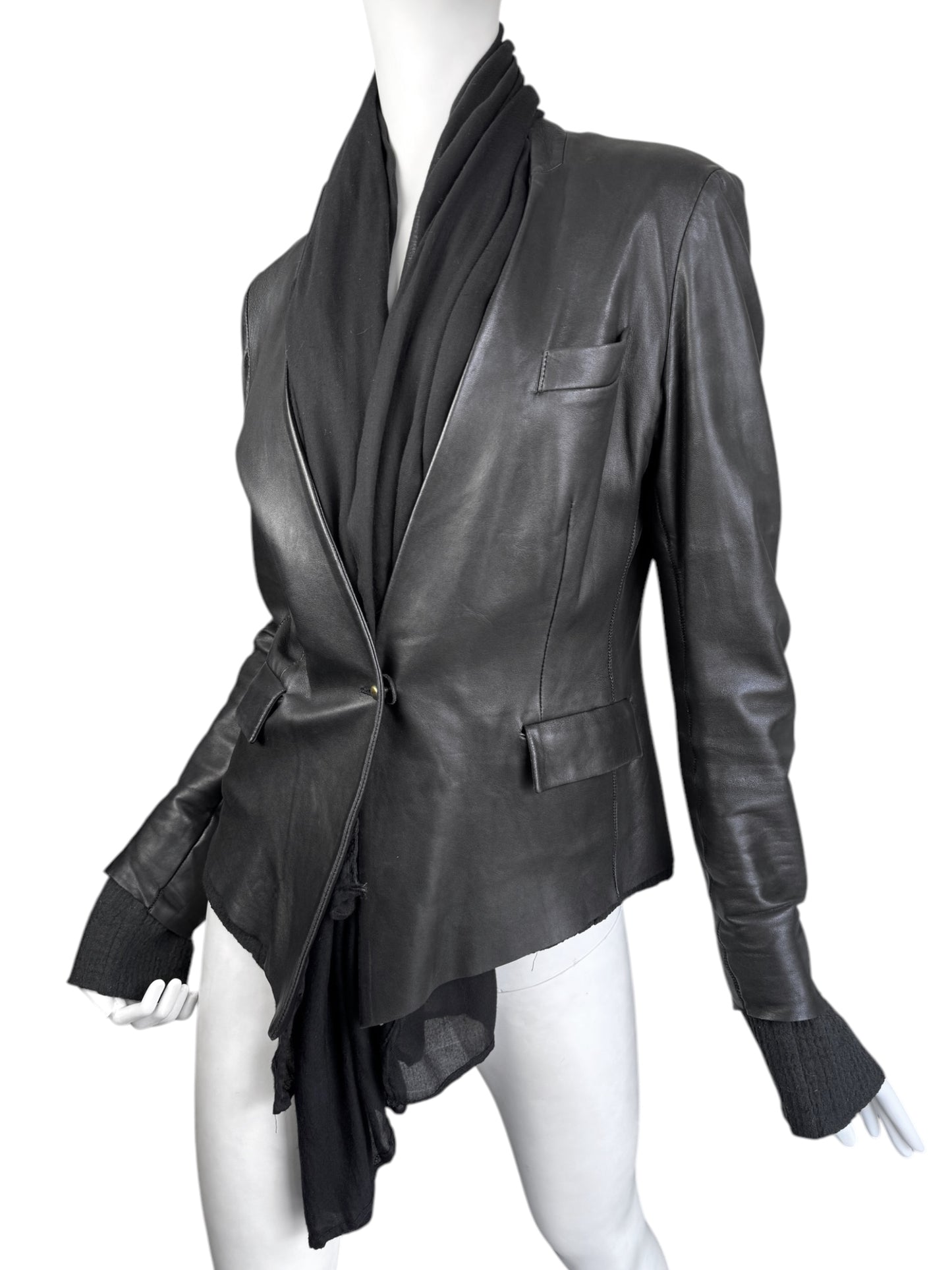 ISAAC SELLAM 2010s BLACK LEATHER SCARF JACKET