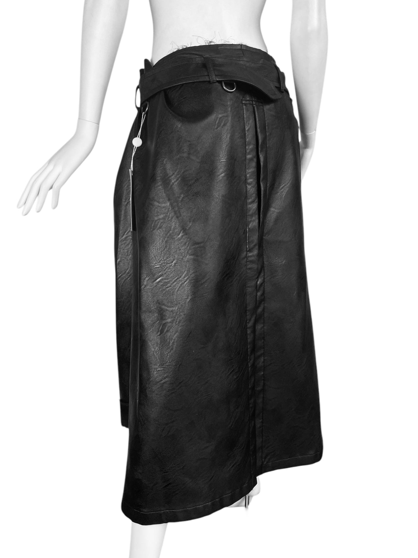 MAISON MARGIELA FW2019 BY GALLIANO BLACK FAUX-LEATHER DESTRUCTURED TRENCH SKIRT