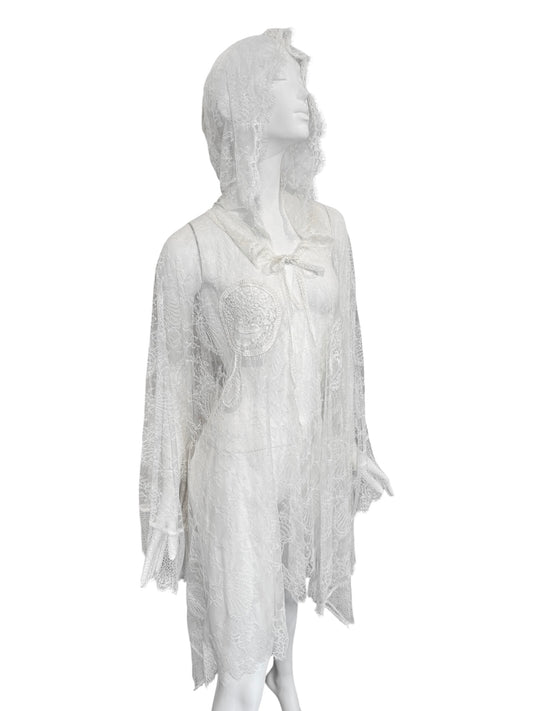 TSUMORI CHISATO RESORT 2017 WHITE LACE HOODED MIDI DRESS
