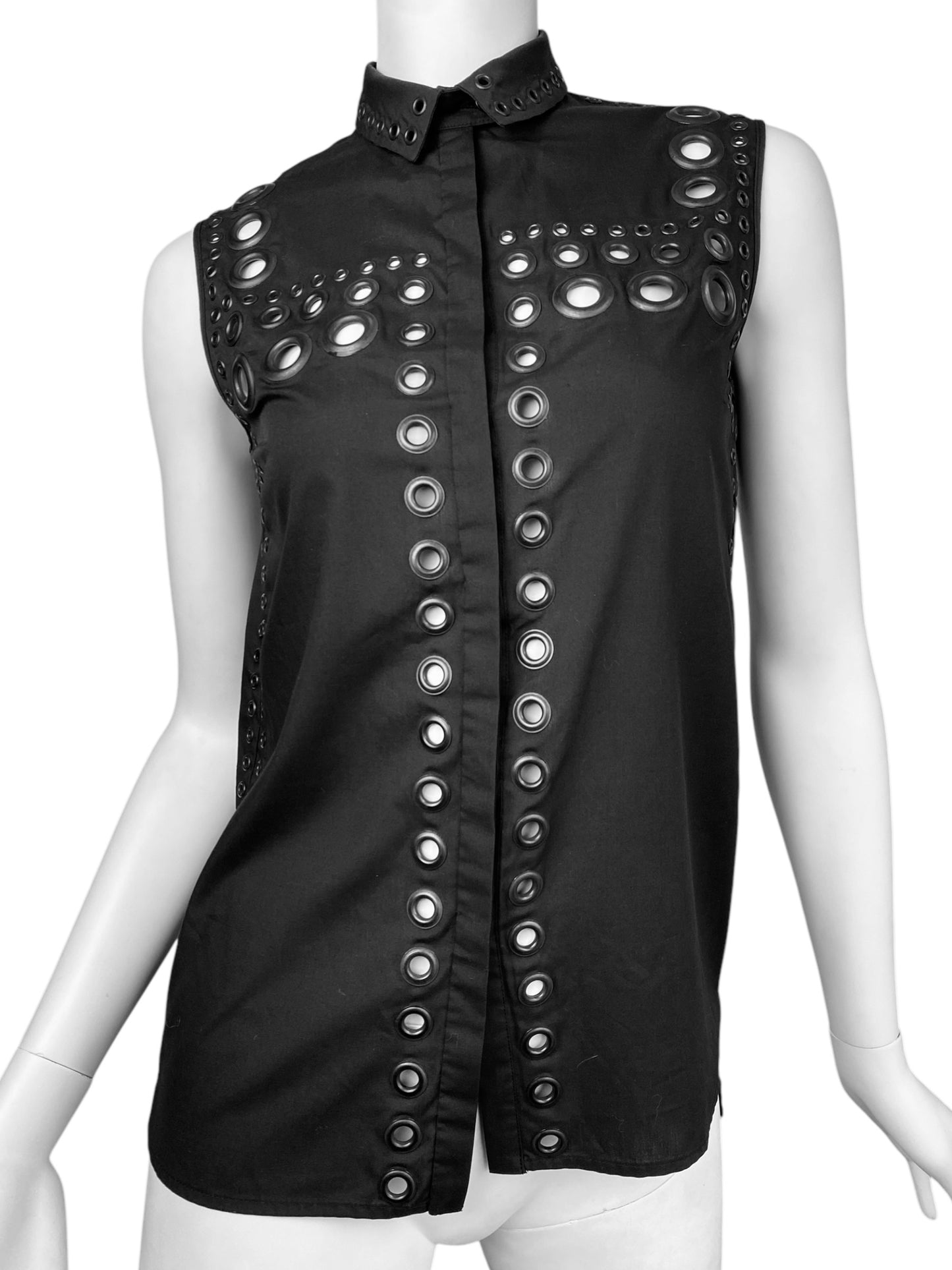 GIVENCHY 2011 BY RICARDO TISCI BLACK EYELET SLEEVELESS SHIRT