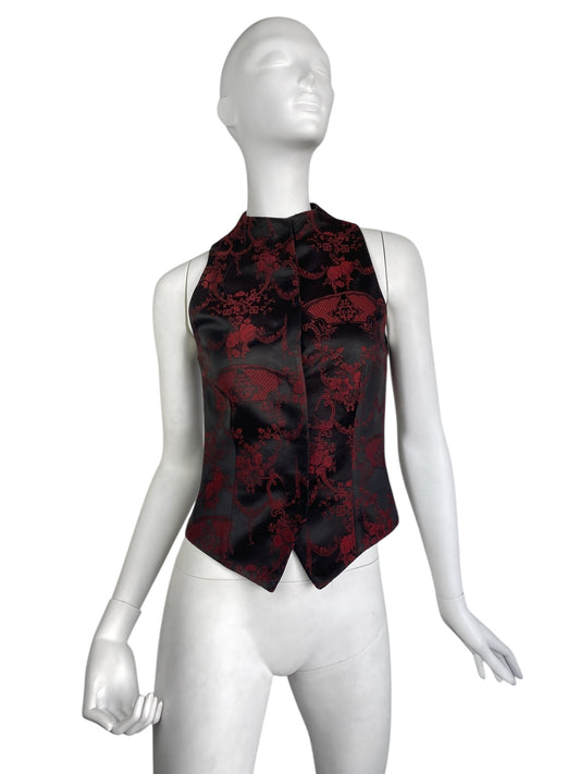 ALEXANDER MCQUEEN FW1998 «JOAN» BLACK & RED JACQUARD FLORAL WAISTCOAT