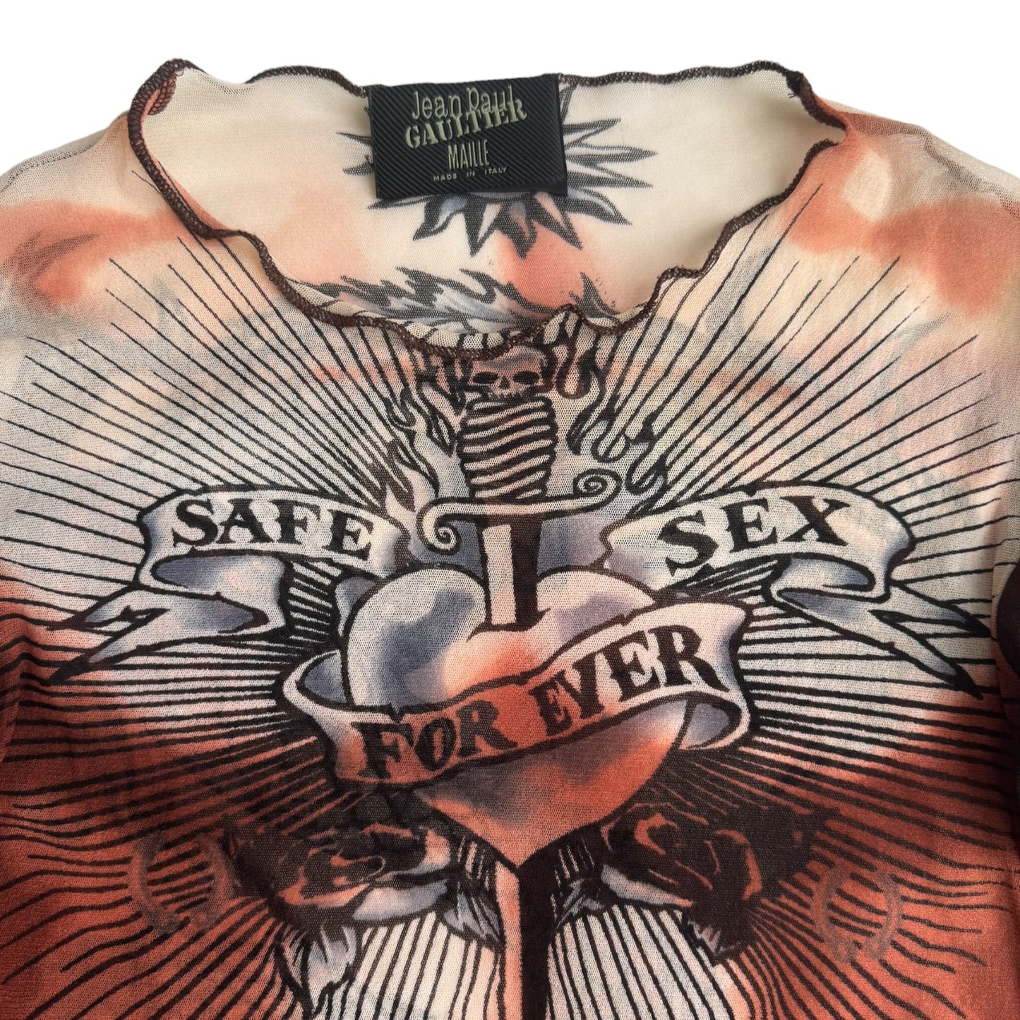 JEAN-PAUL GAULTIER SS1996 BROWN « SAFE SEX FOREVER » MESH TOP