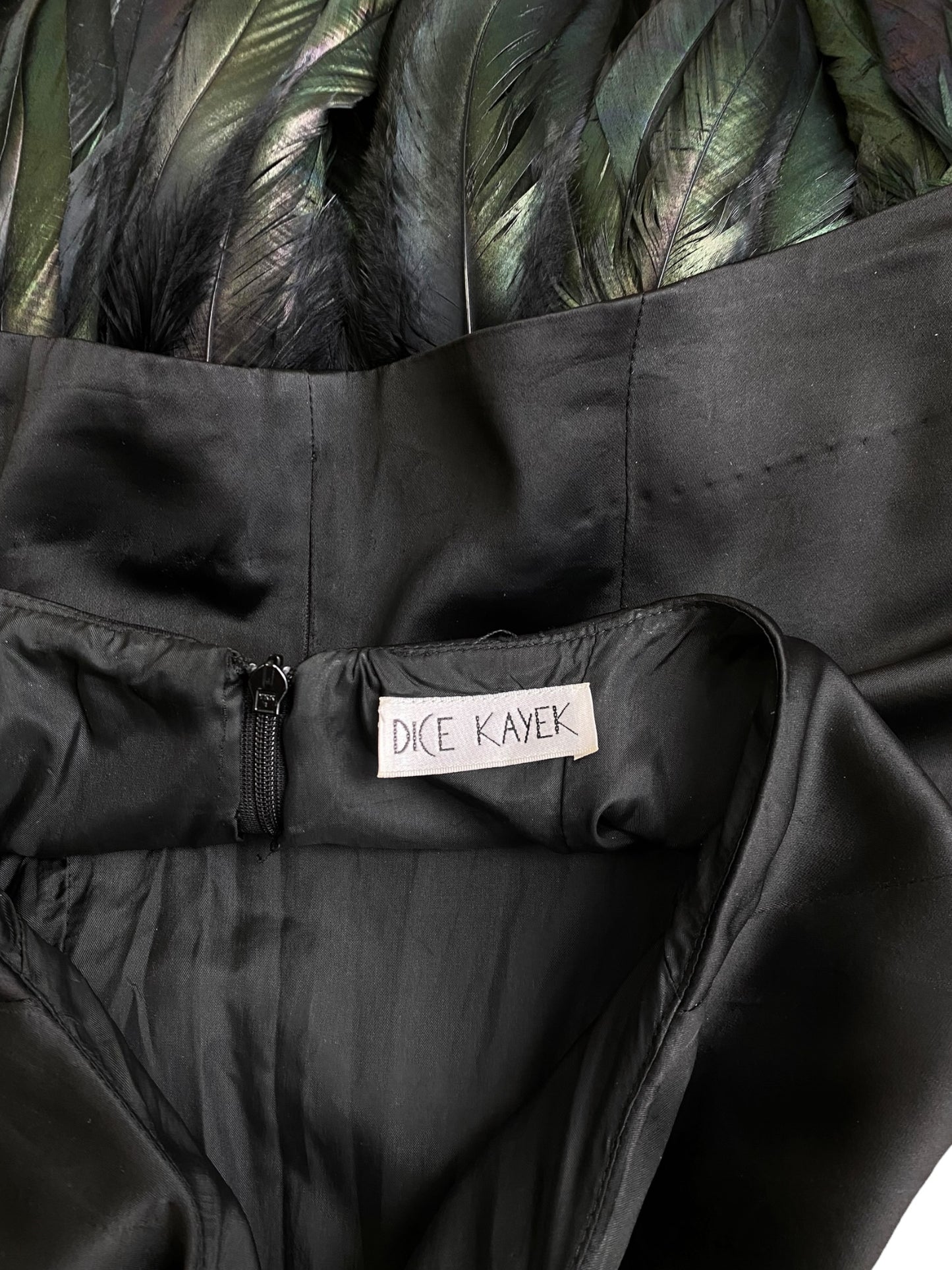 DICE KAYEK 2010s DARK GREEN ROOSTER FEATHERS BLACK HALTERNECK TOP