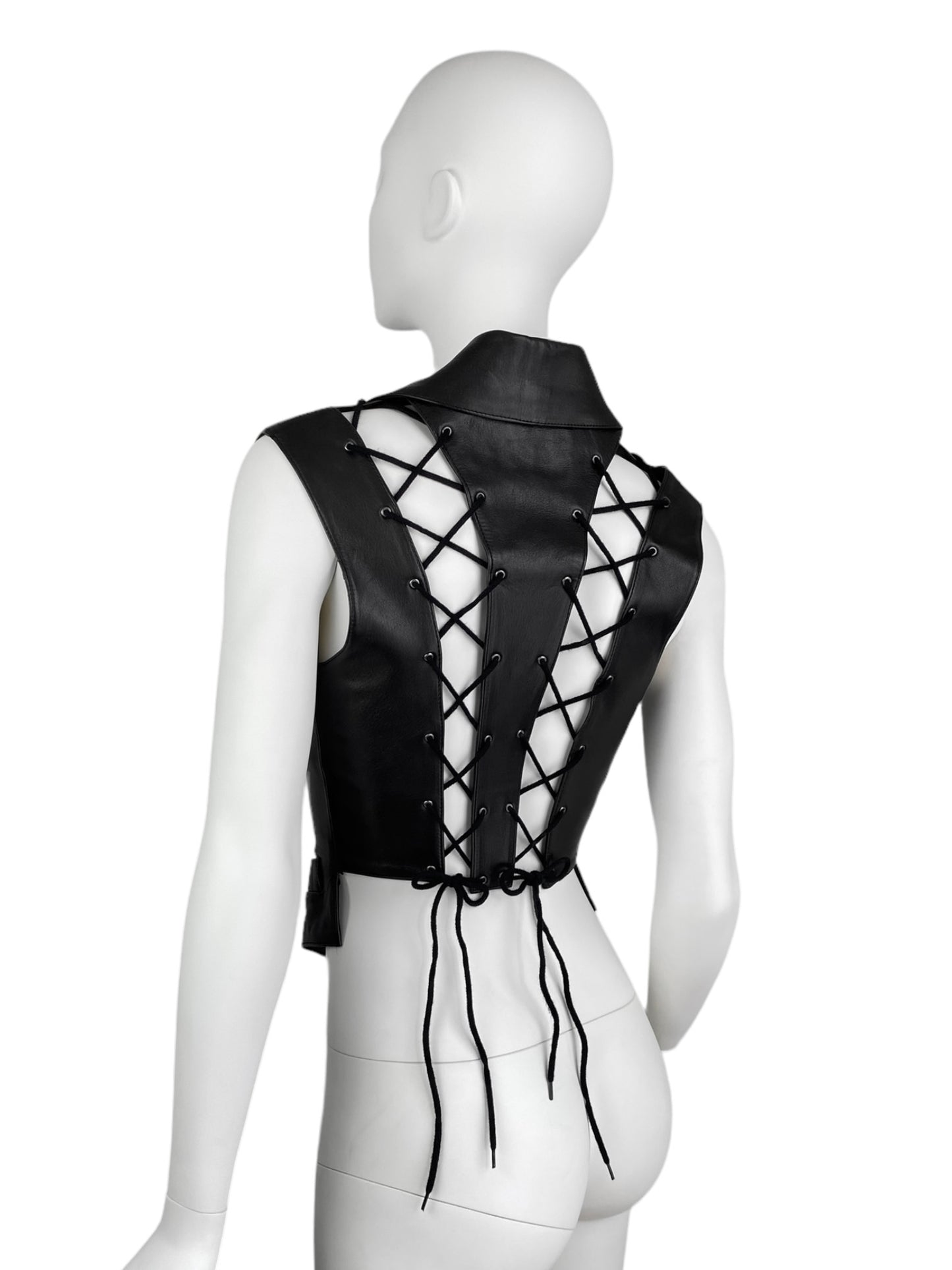 PLEIN SUD SS1992 BLACK LEATHER LACE-UP VEST