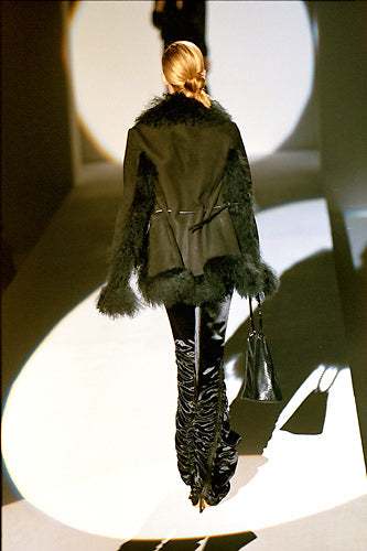 GUCCI FW1999 BY TOM FORD BLACK LEATHER & MONGOLIAN LAMB FUR TRIM JACKET