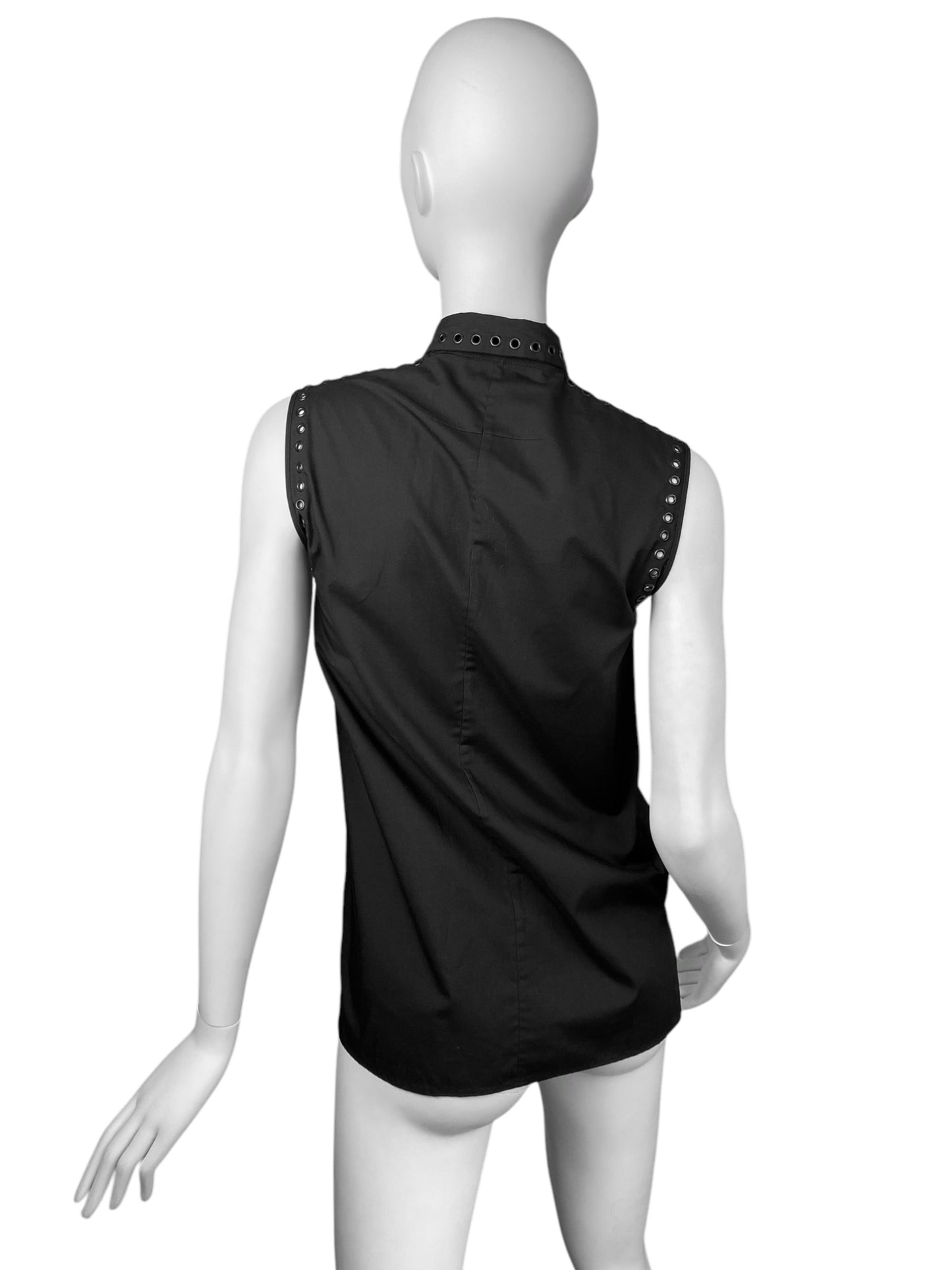 GIVENCHY 2011 BY RICARDO TISCI BLACK EYELET SLEEVELESS SHIRT