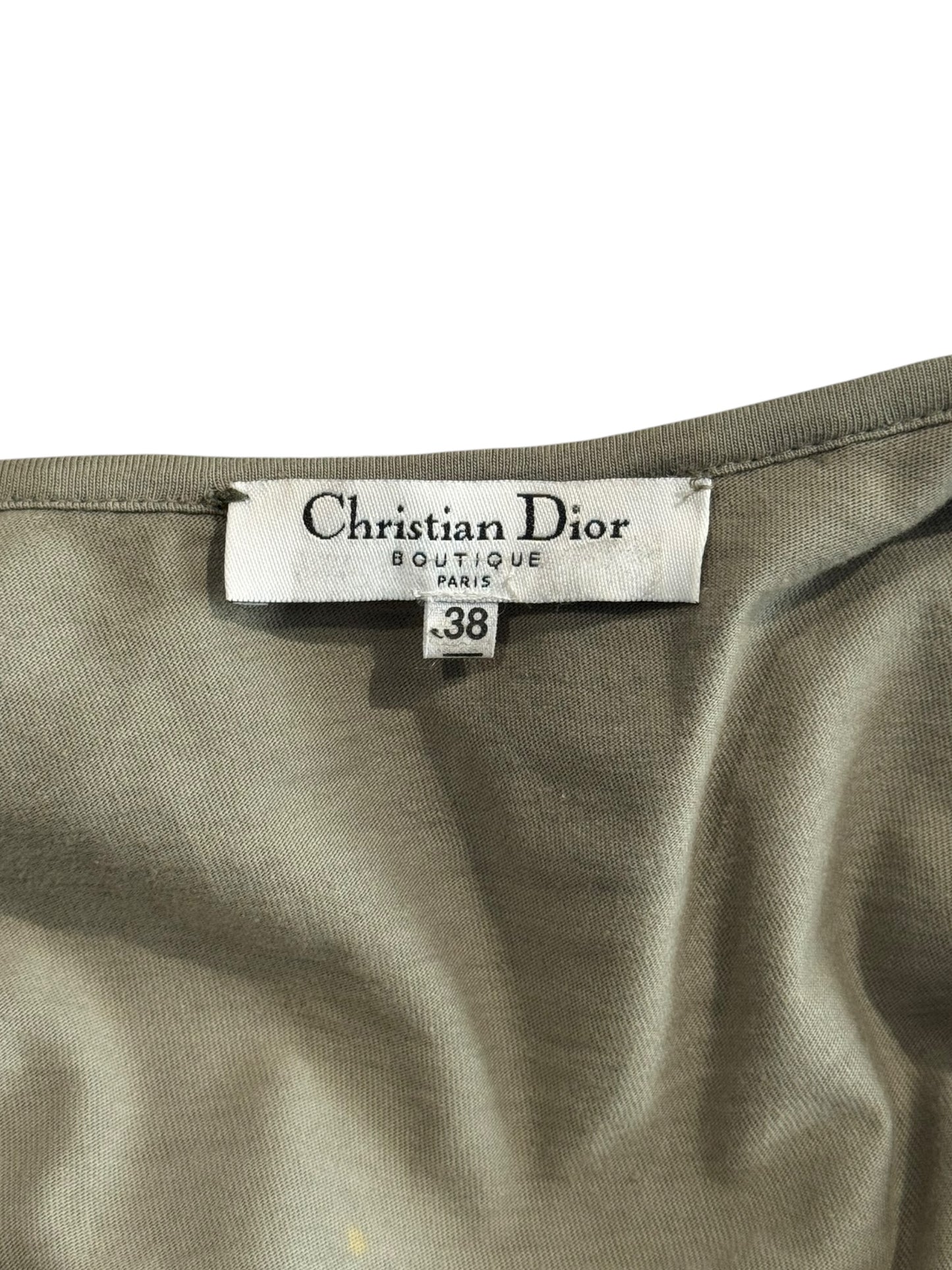 DIOR SS2003 BY JOHN GALLIANO KAKI COTTON & SILK KNOTTED FRINGE CARDIGAN