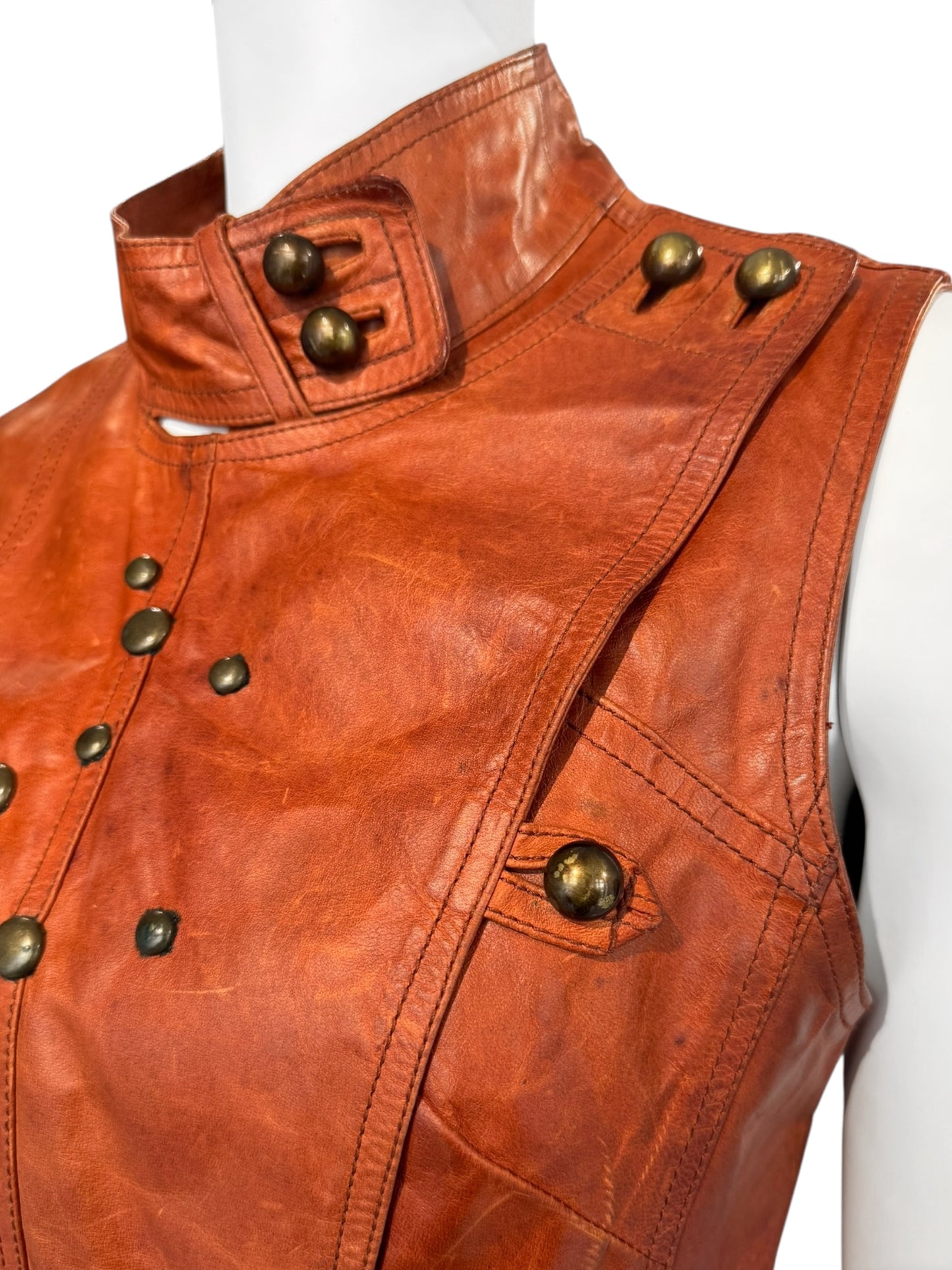 PLEIN SUD 2000s BURNT ORANGE STUDDED ASYMMETRICAL VEST