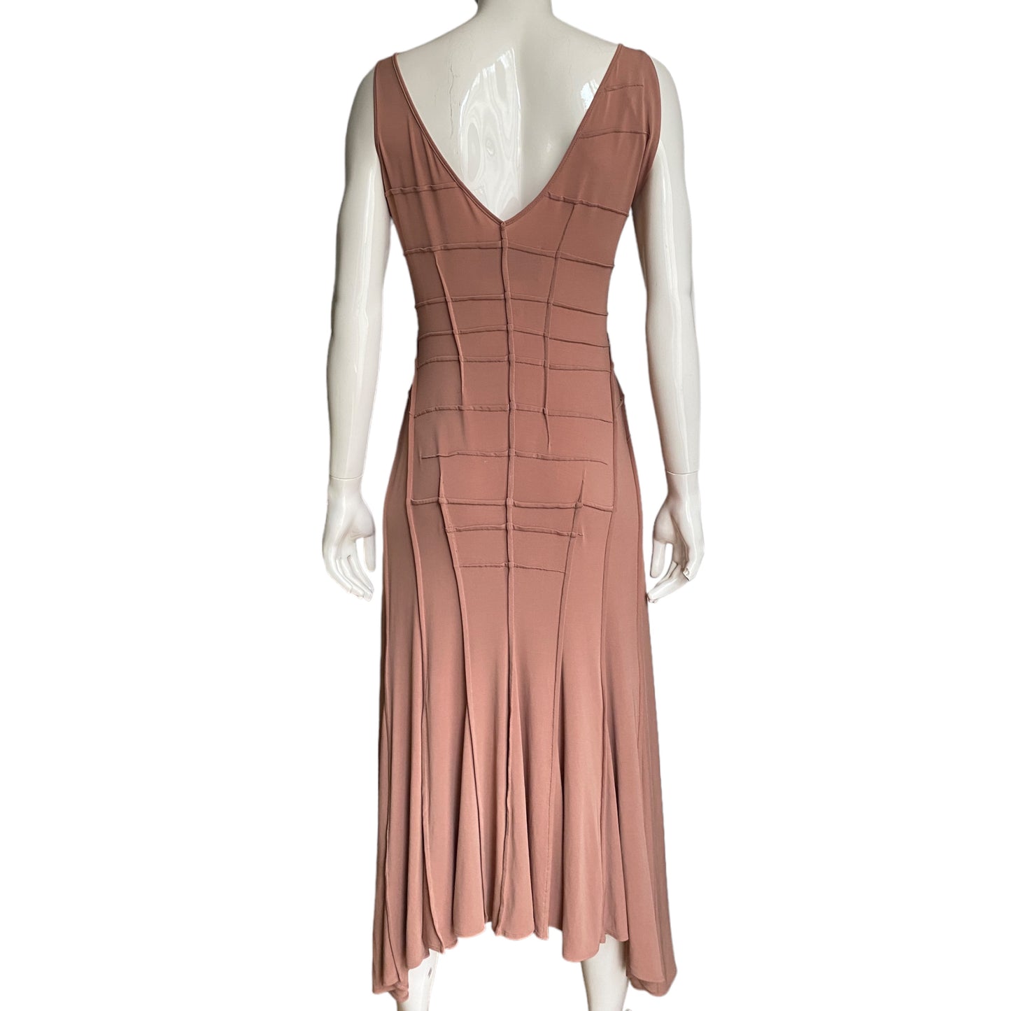FAYÇAL AMOR SS2004 PINKY NUDE ASYMMETRICAL NECKLINE DARTED DRESS