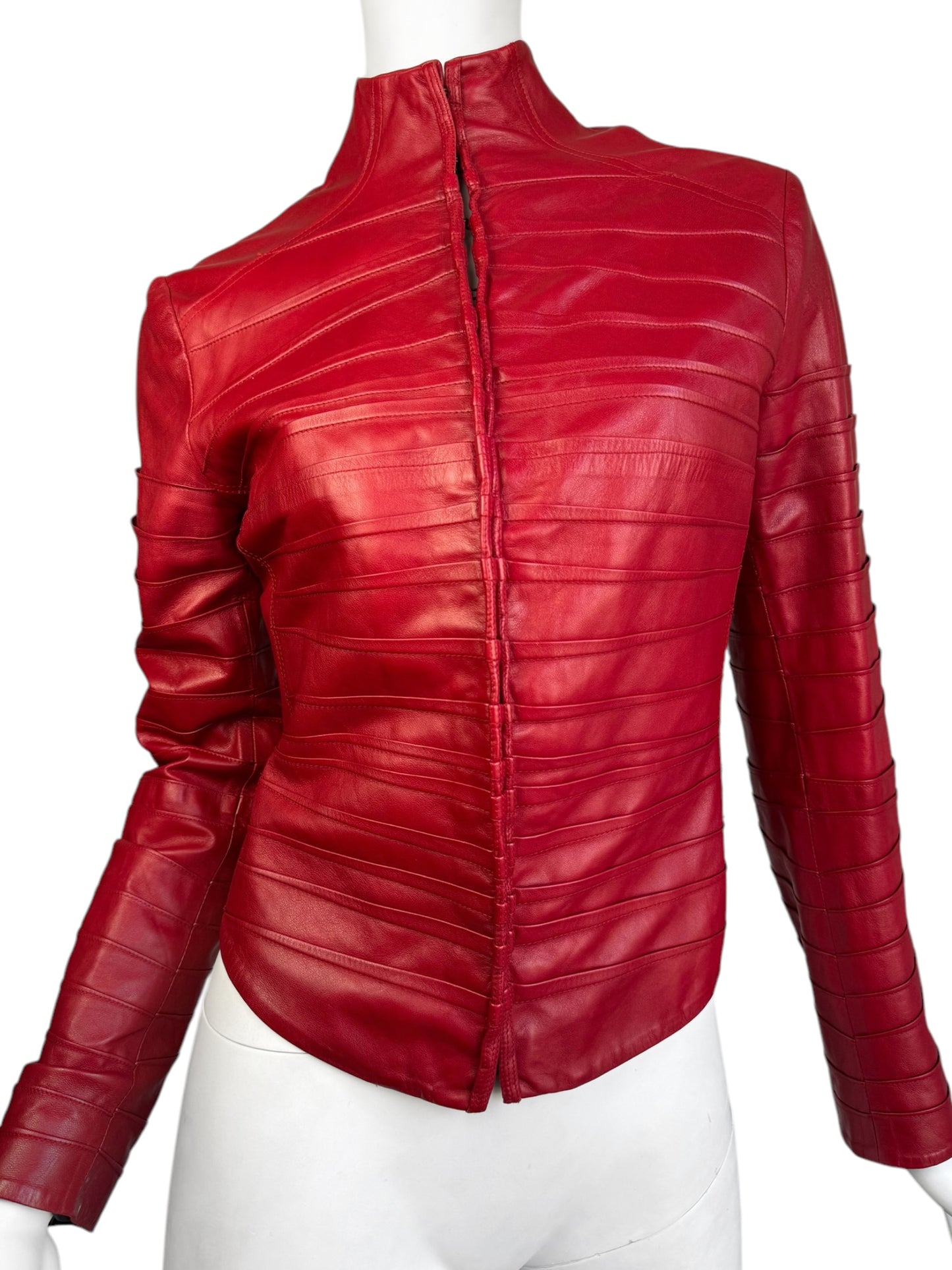 FAYÇAL AMOR SS2004 RED LAMB LEATHER DARTED JACKET