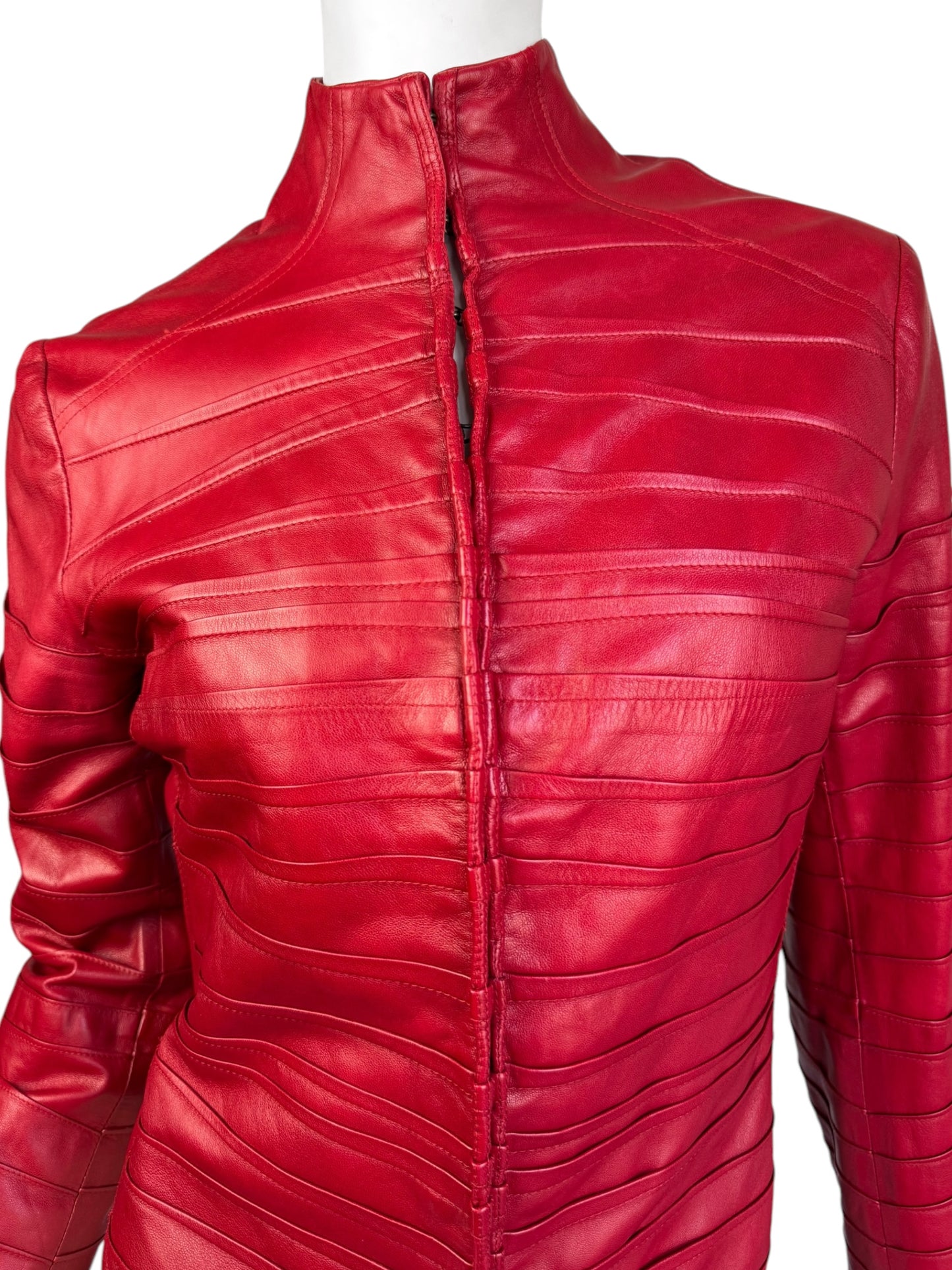 FAYÇAL AMOR SS2004 RED LAMB LEATHER DARTED JACKET