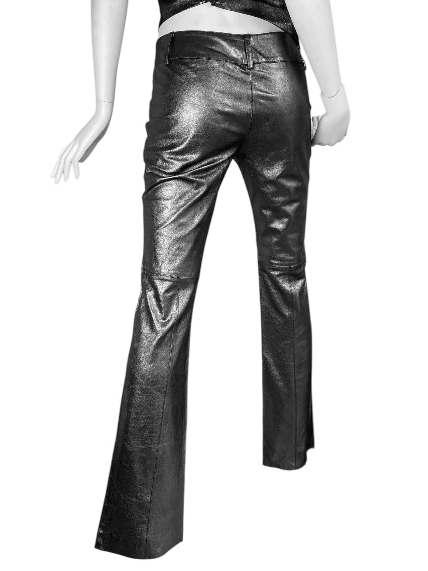 PLEIN SUD 1990s METALLIC GREY LEATHER PANTS