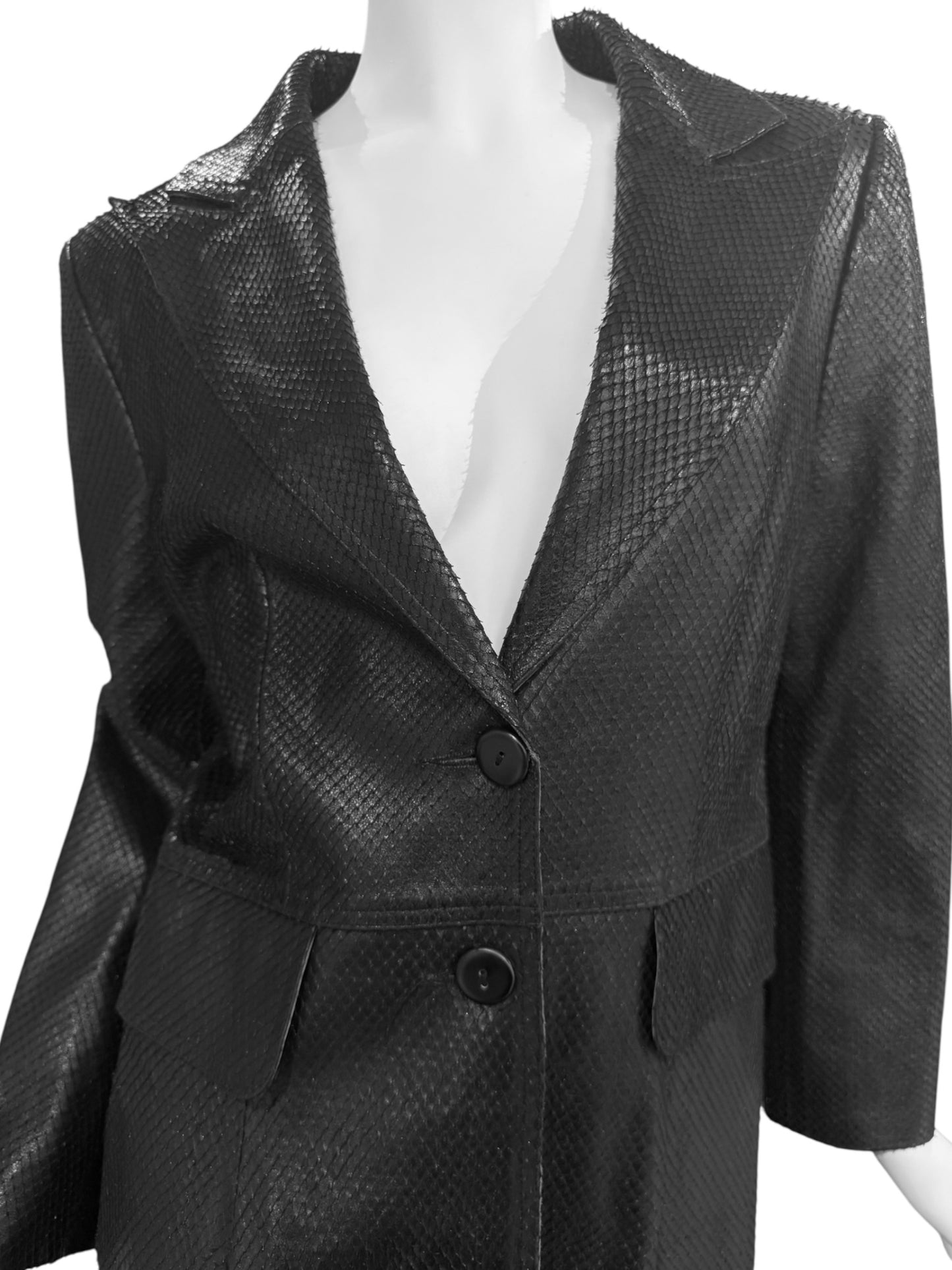 PLEIN SUD 1990s BLACK SNAKESKIN COAT