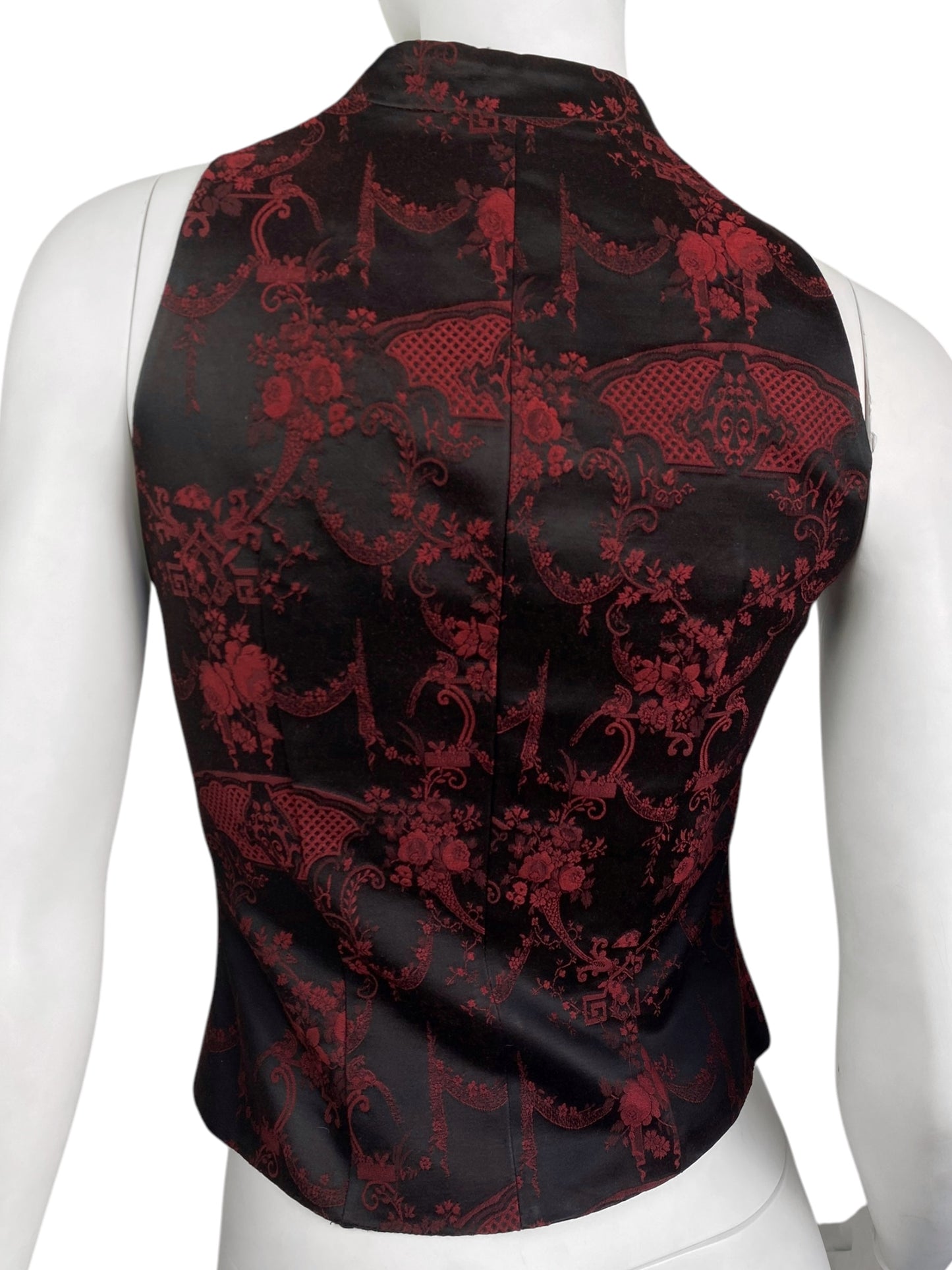 ALEXANDER MCQUEEN FW1998 «JOAN» BLACK & RED JACQUARD FLORAL WAISTCOAT