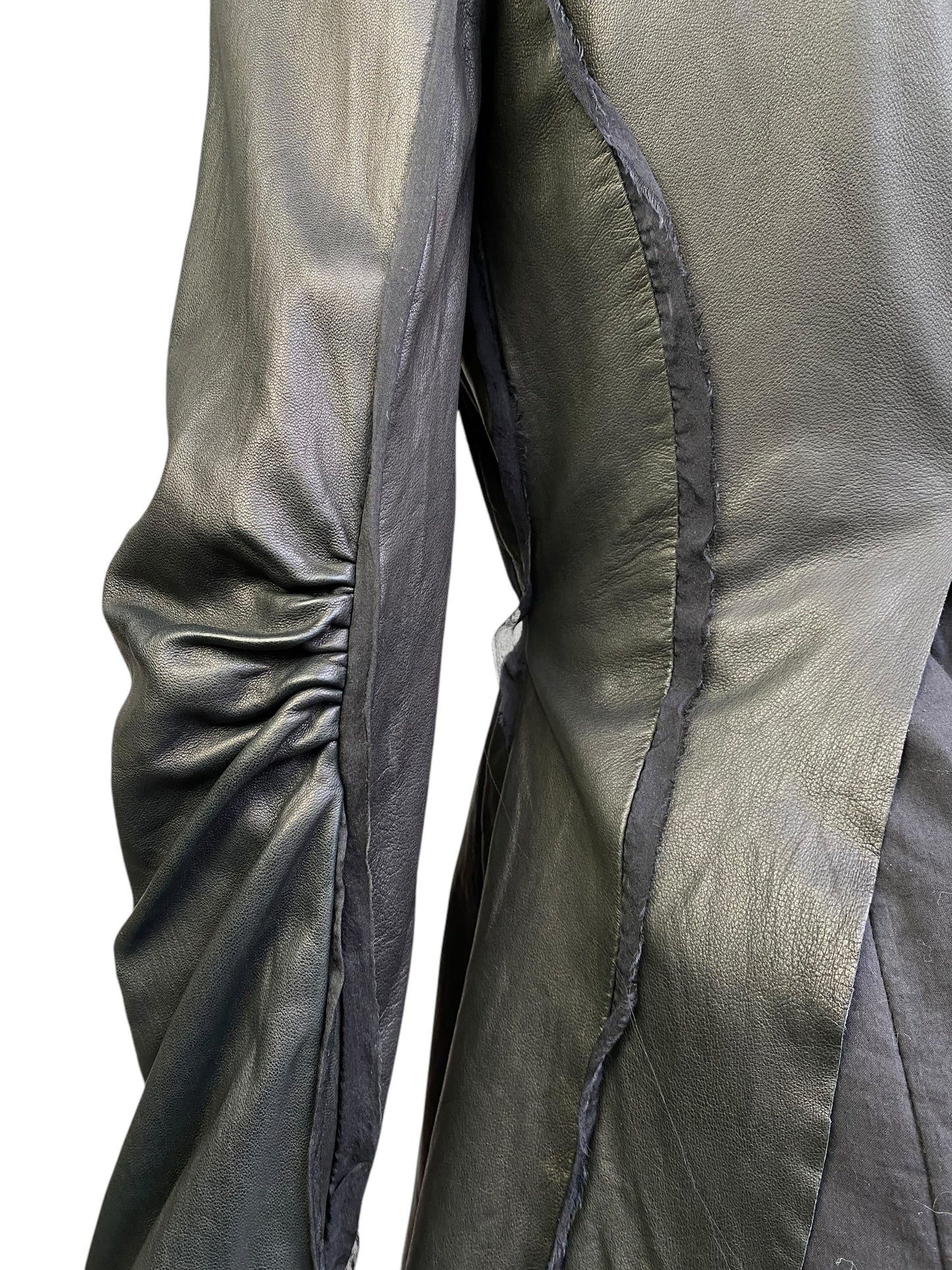 SHARON WAUCHOB FW2006 GREY LEATHER SILK TRIM ARTISANAL JACKET