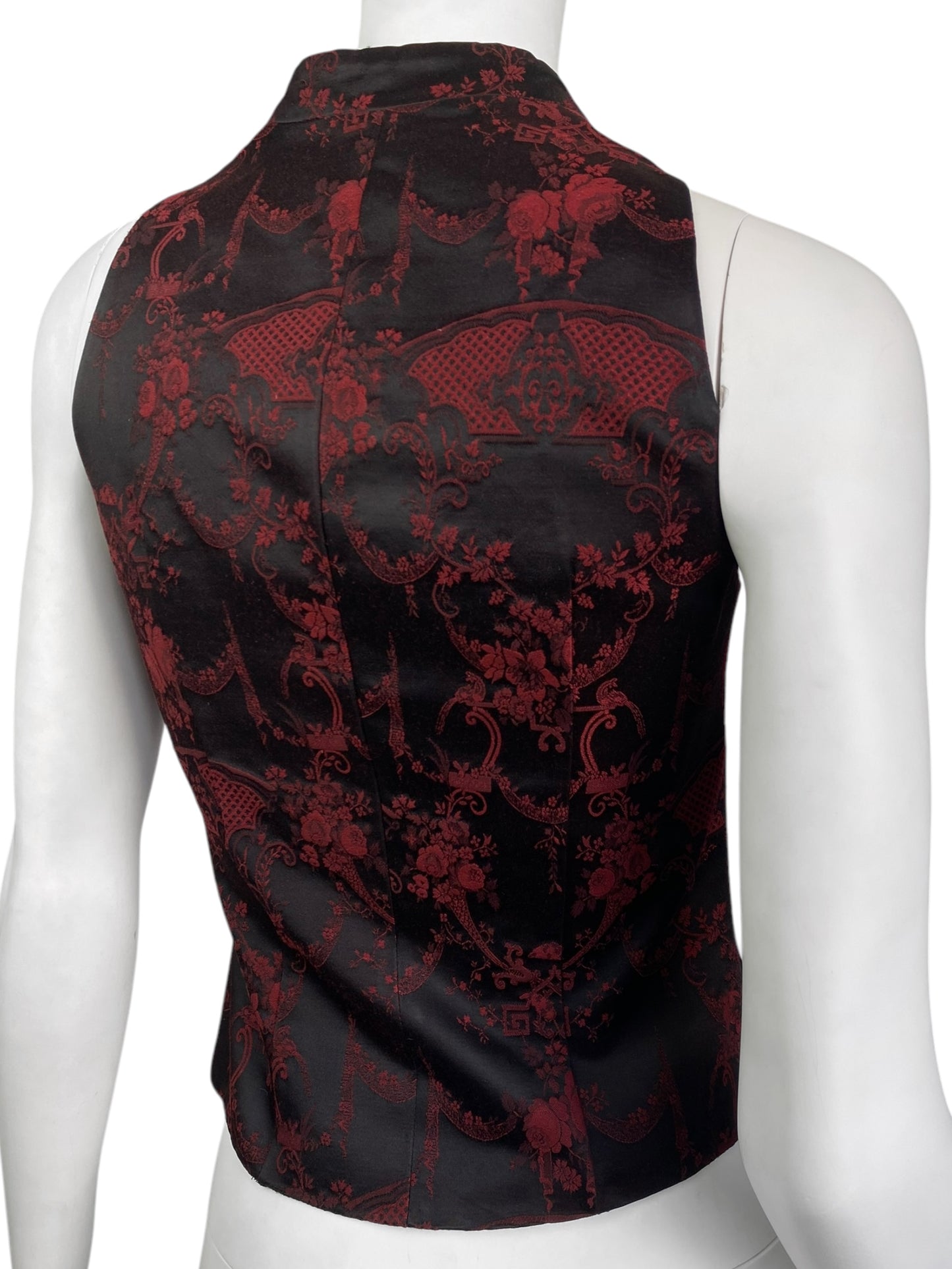 ALEXANDER MCQUEEN FW1998 «JOAN» BLACK & RED JACQUARD FLORAL WAISTCOAT