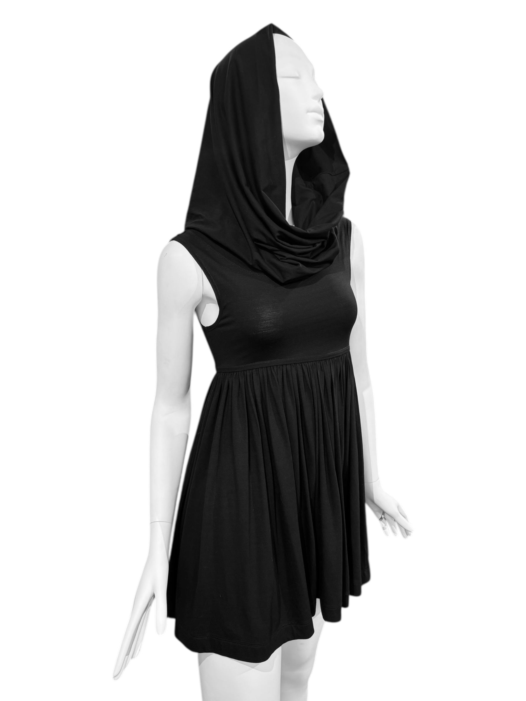 black hooded mini dress PLEIN SUD 2000s BLACK HOODED MINI DRESS – Numero13Vintage