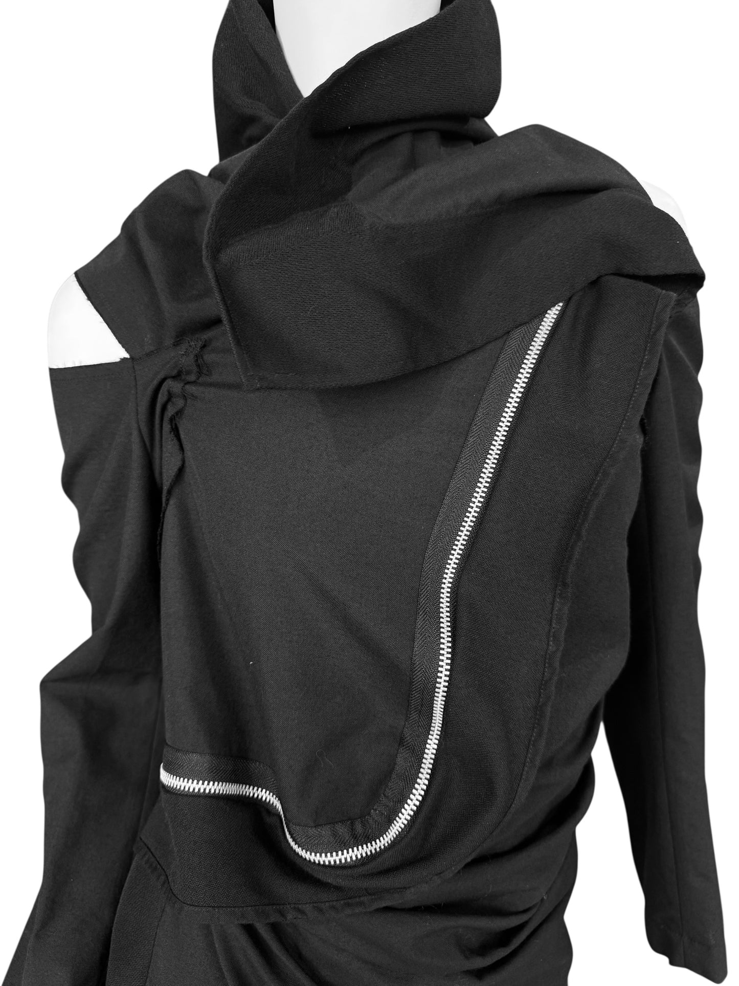 COMME DES GARÇONS FW2003 BLACK WOOL ASYMMETRICAL ZIP JACKET